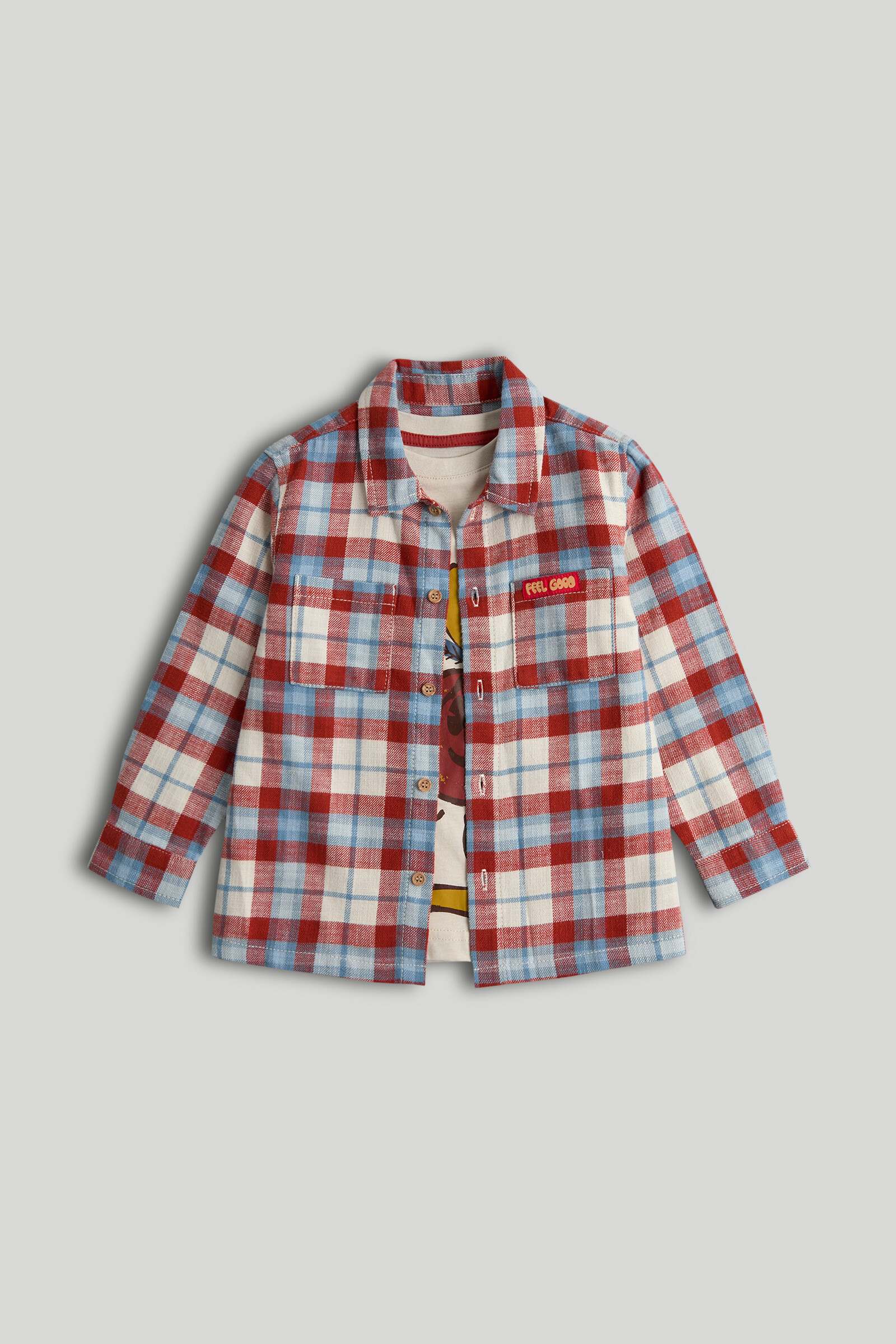 Mothercare Junior Boys Thrift Shop Full Sleeves 2-Piece Shirt and T-Shirt Set - Multi