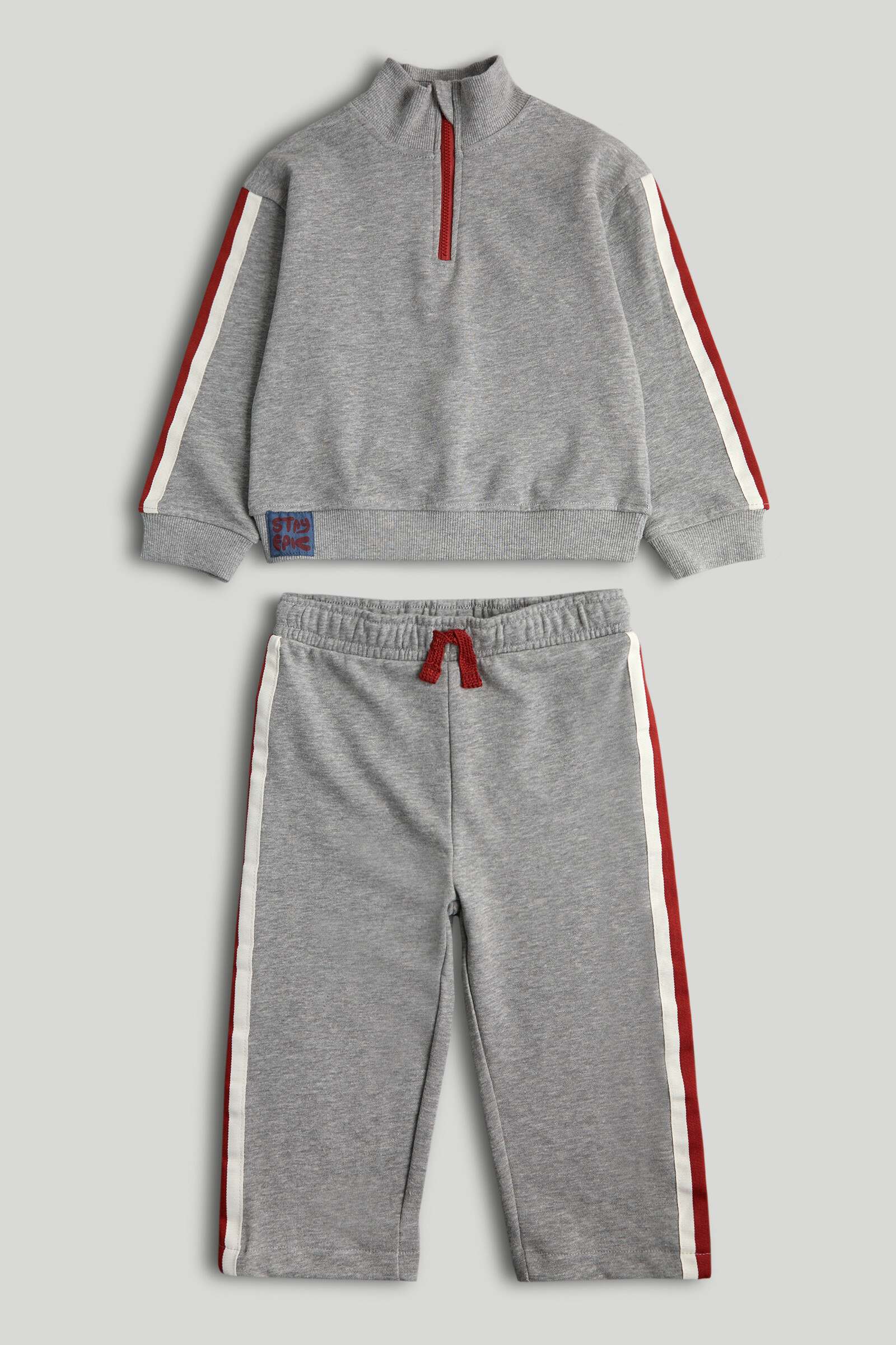 Mothercare Junior Boys Thrift Shop Full Sleeves 2-Piece Sweat Top and Jogger Set - Grey