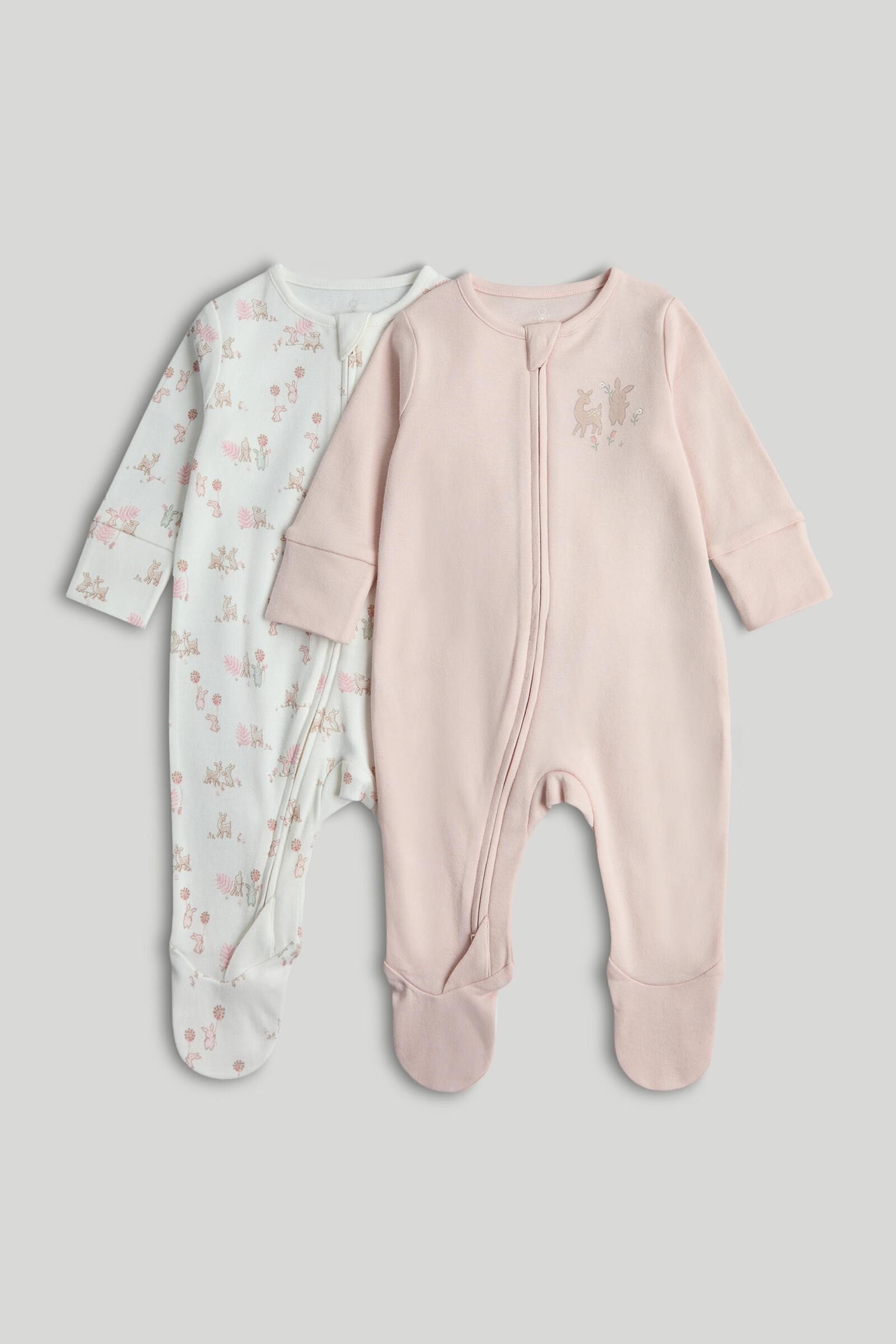Mothercare Baby Girls Full Sleeves Sleepsuit - Pack of 2 - Light Pink
