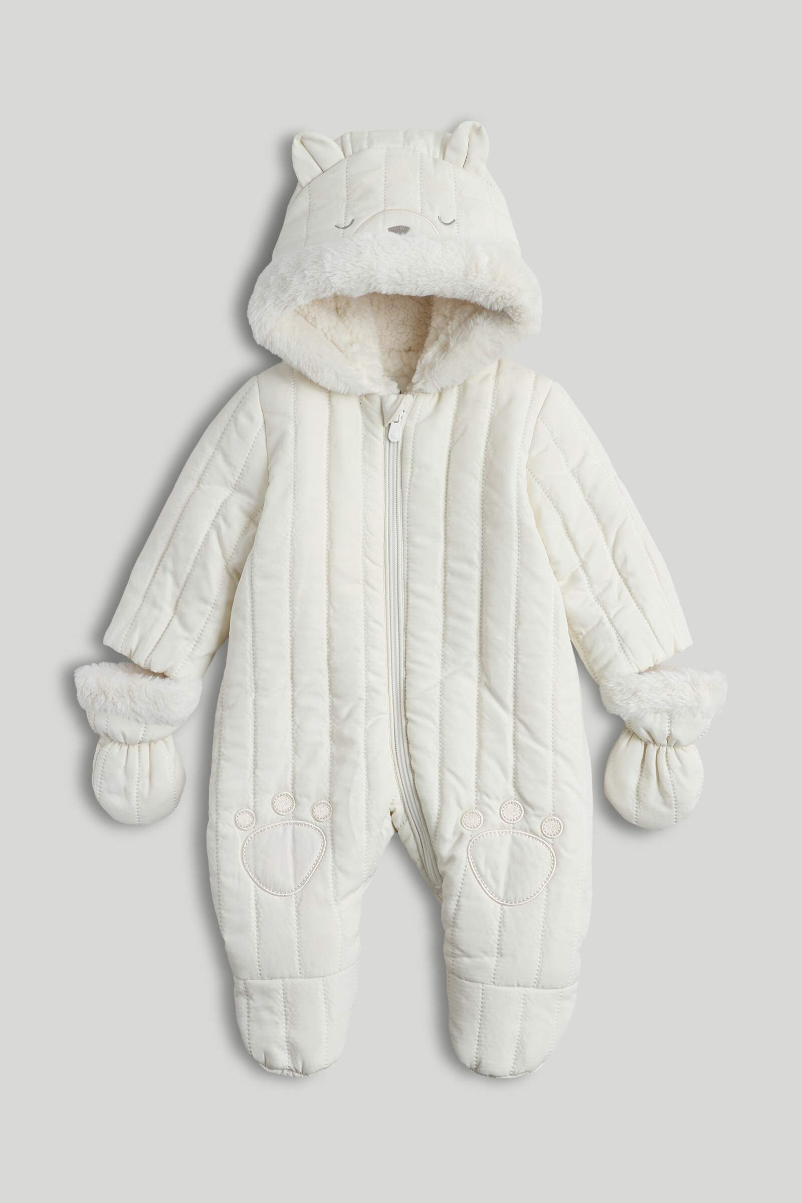 Mothercare Newborn Unisex Full Sleeves Snowsuit - Cream