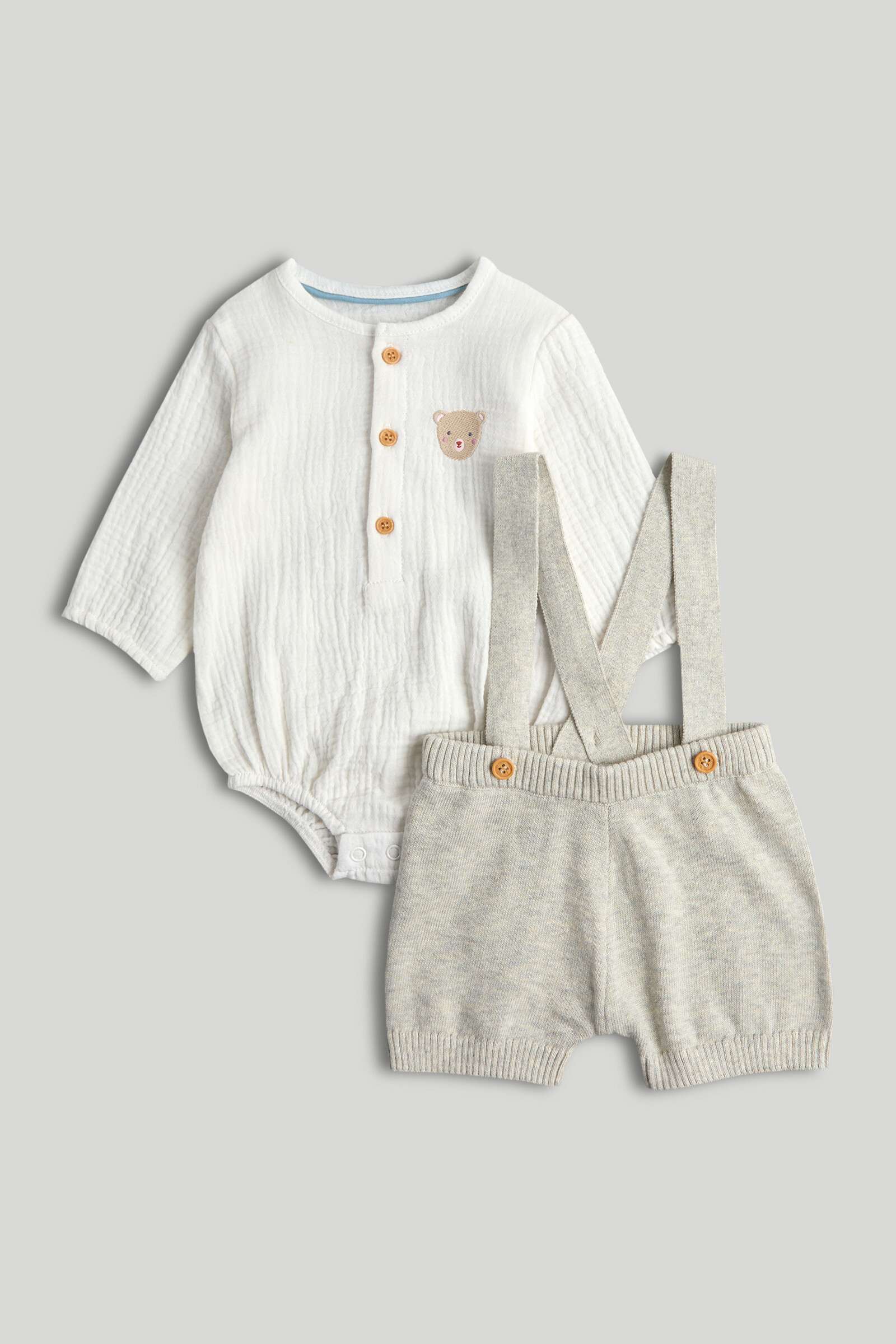 Mothercare Boys Vintage Full Sleeves 2-Piece Bibshort and Bodysuit Set - Multi