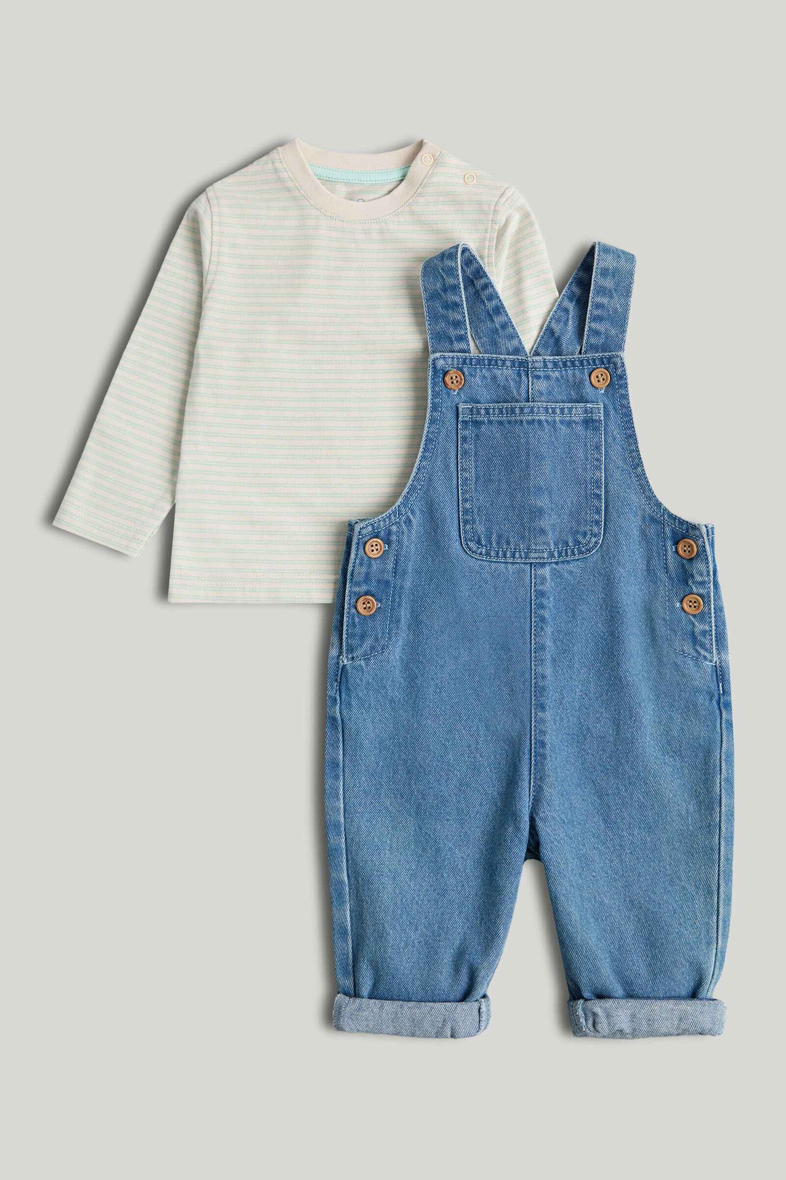 Mothercare Mini Boys Adventure In Time Full Sleeves 2-Piece Top and Dungaree Set - Navy