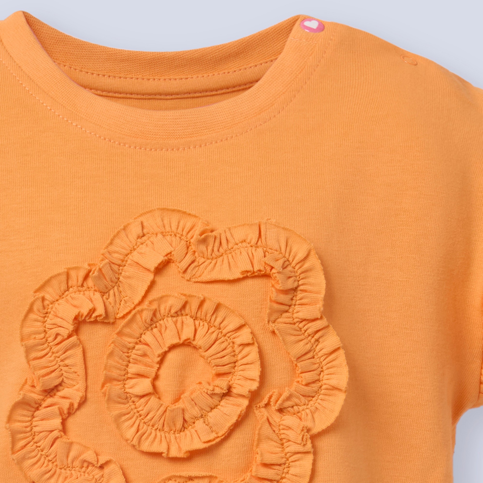 Ed-a-Mamma Infant Girls Orange Cotton Top with Floral Applique & Ruffle Sleeves