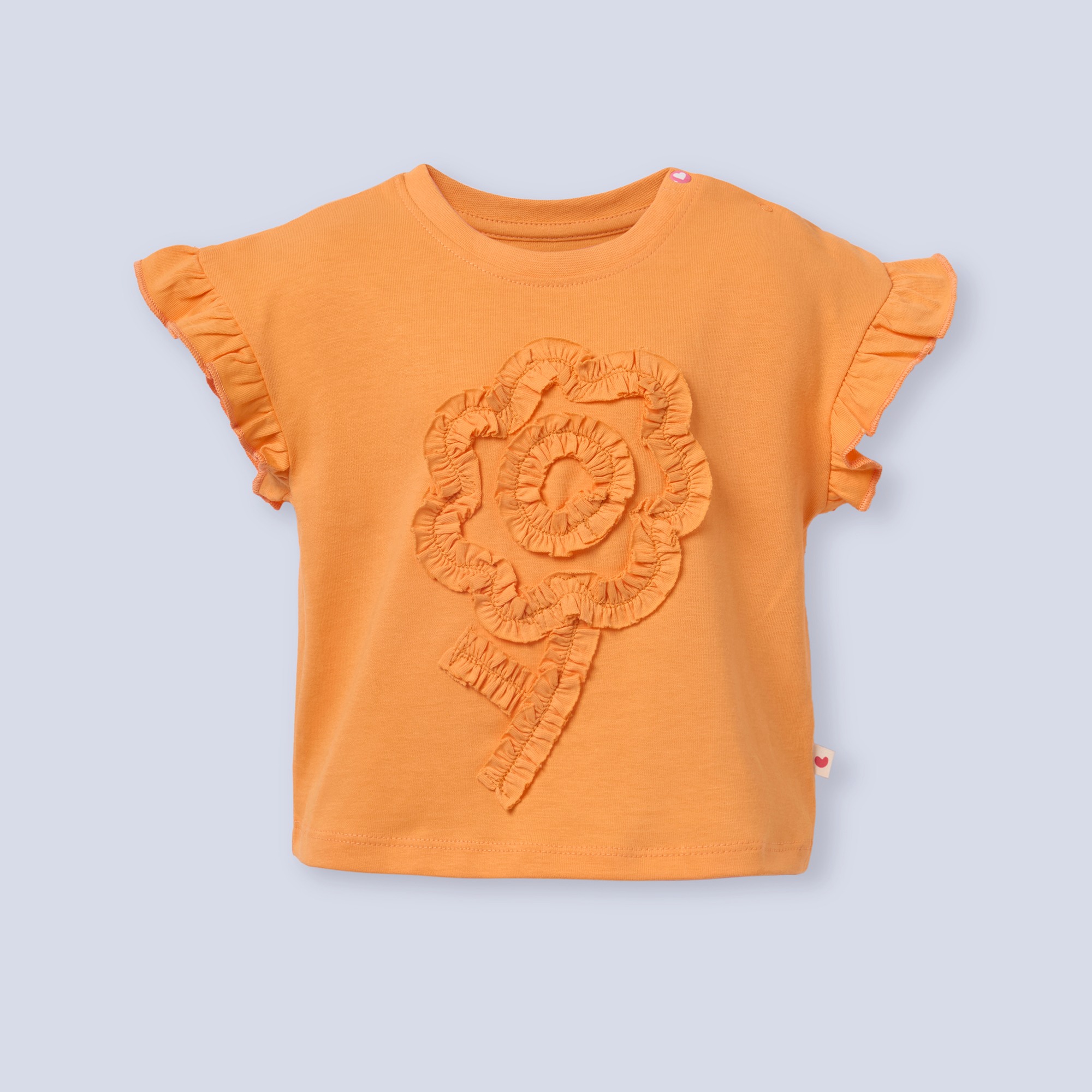 Ed-a-Mamma Infant Girls Orange Cotton Top with Floral Applique & Ruffle Sleeves