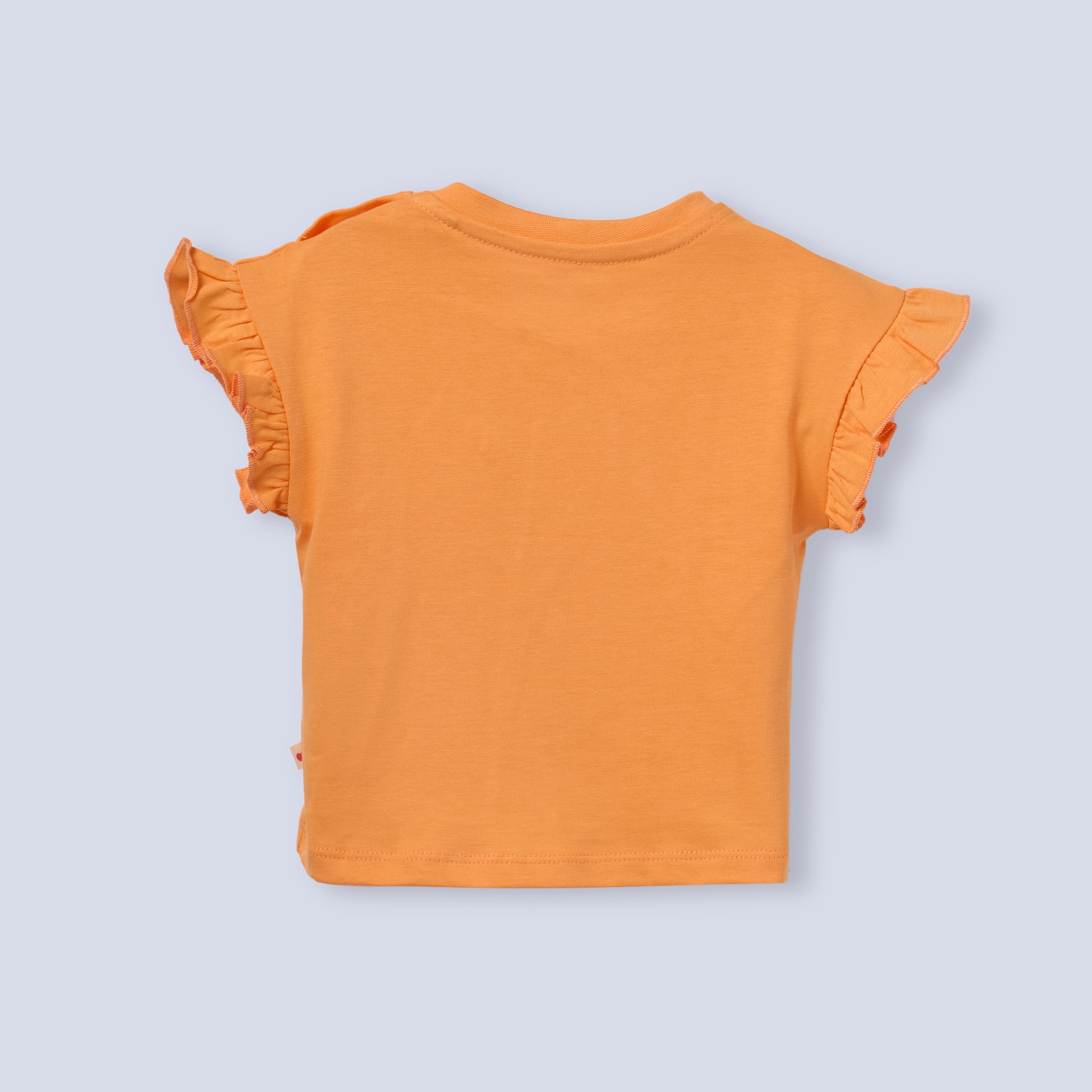 Ed-a-Mamma Infant Girls Orange Cotton Top with Floral Applique & Ruffle Sleeves