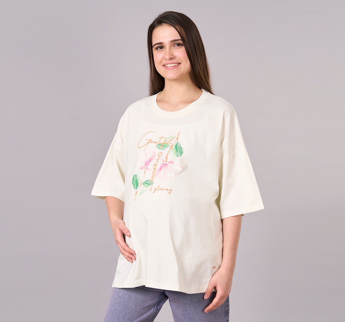 Maternity Clothing  T-Shirt Solid Off-White