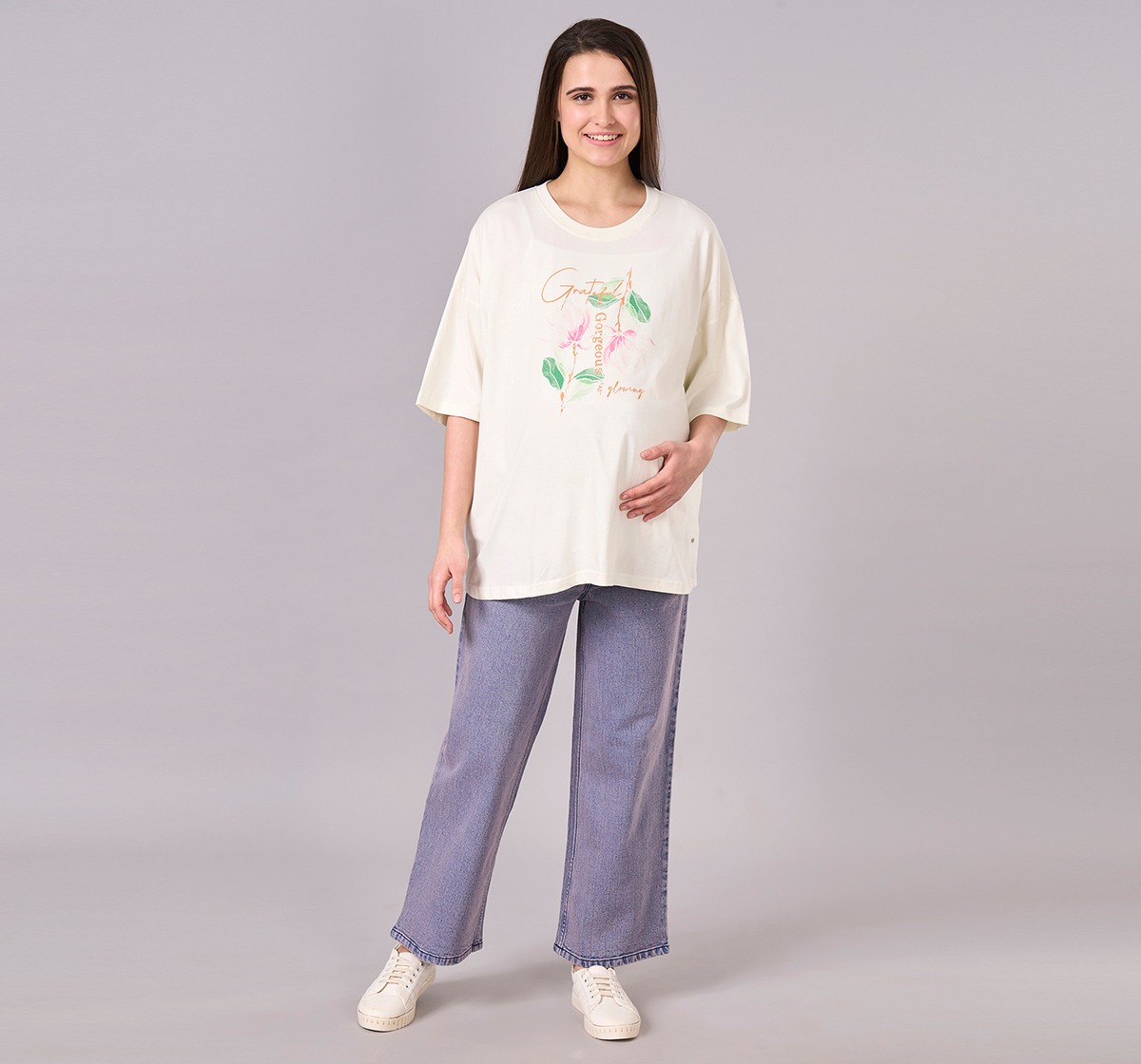 Maternity Clothing  T-Shirt Solid Off-White