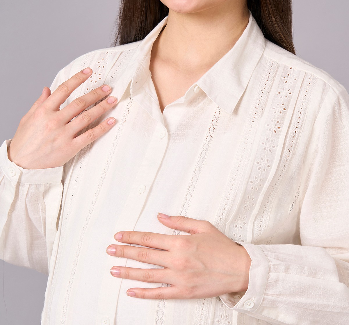 Maternity Clothing  Shirt Solid Off-White