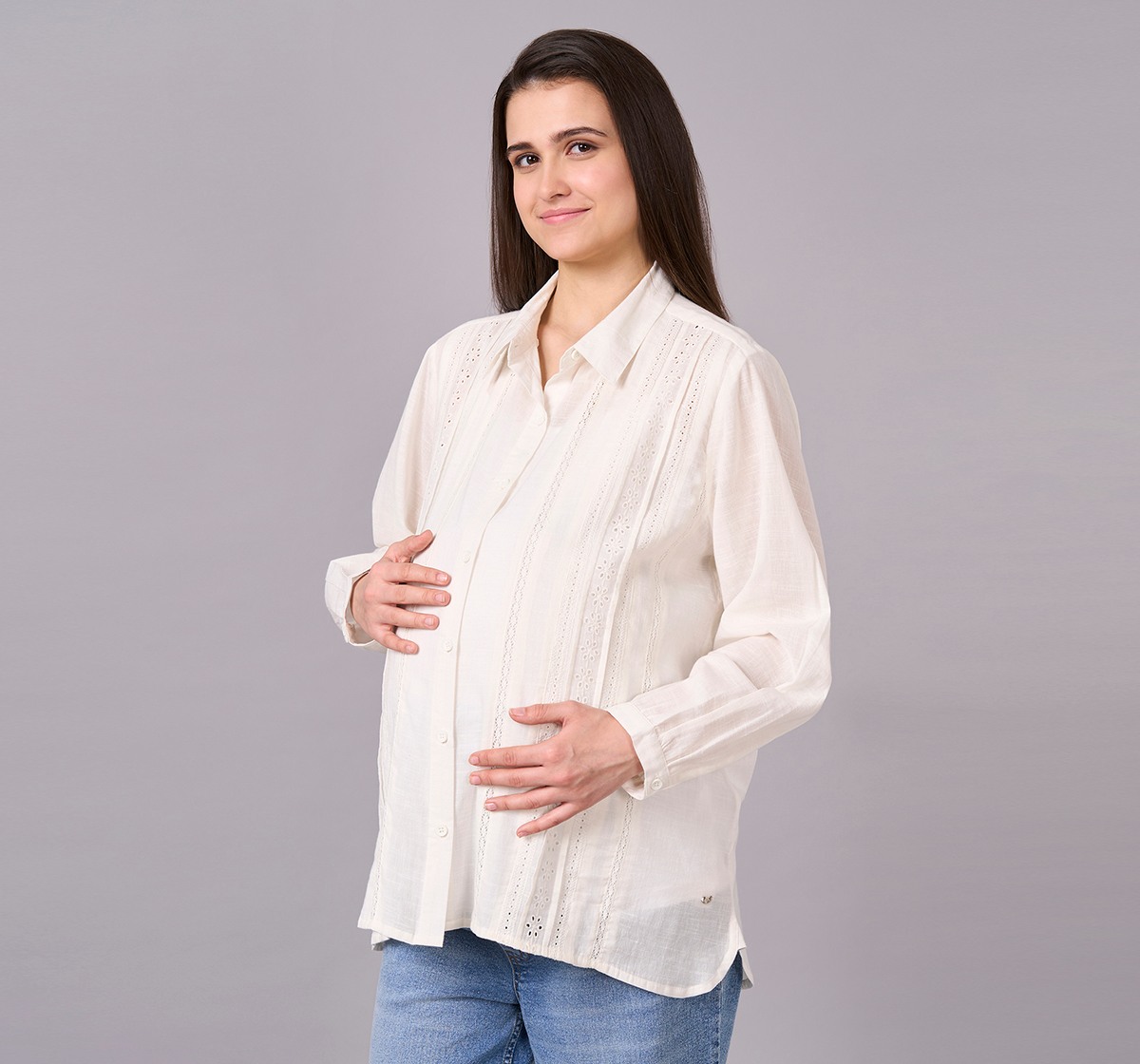 Maternity Clothing  Shirt Solid Off-White