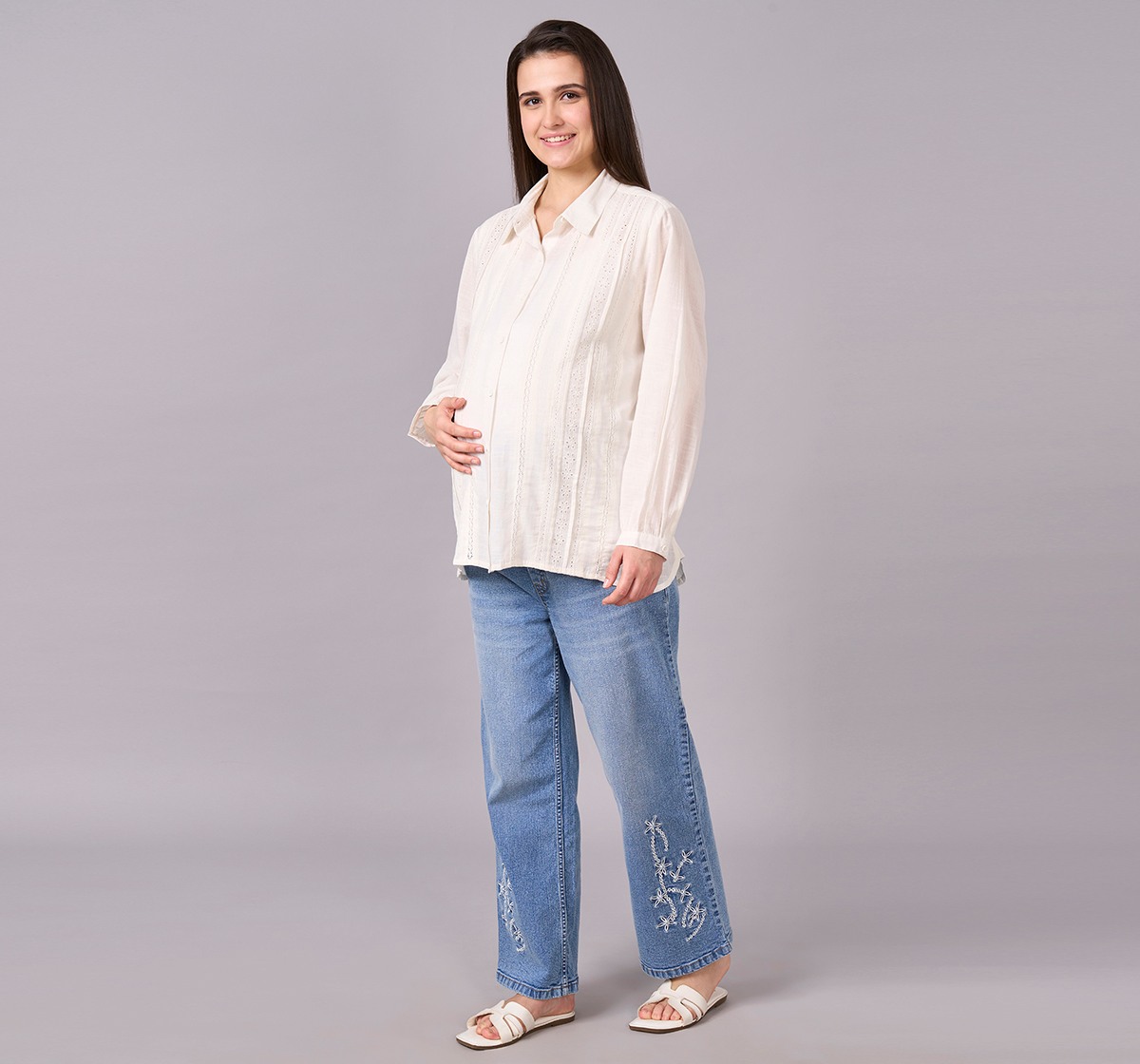 Maternity Clothing  Shirt Solid Off-White