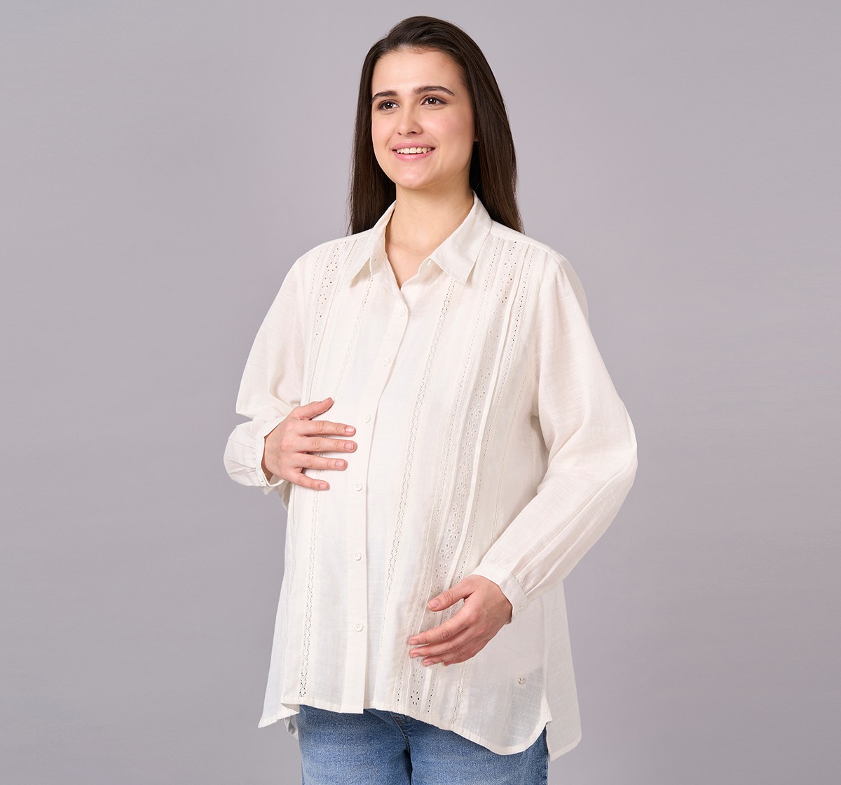 Maternity Clothing  Shirt Solid Off-White
