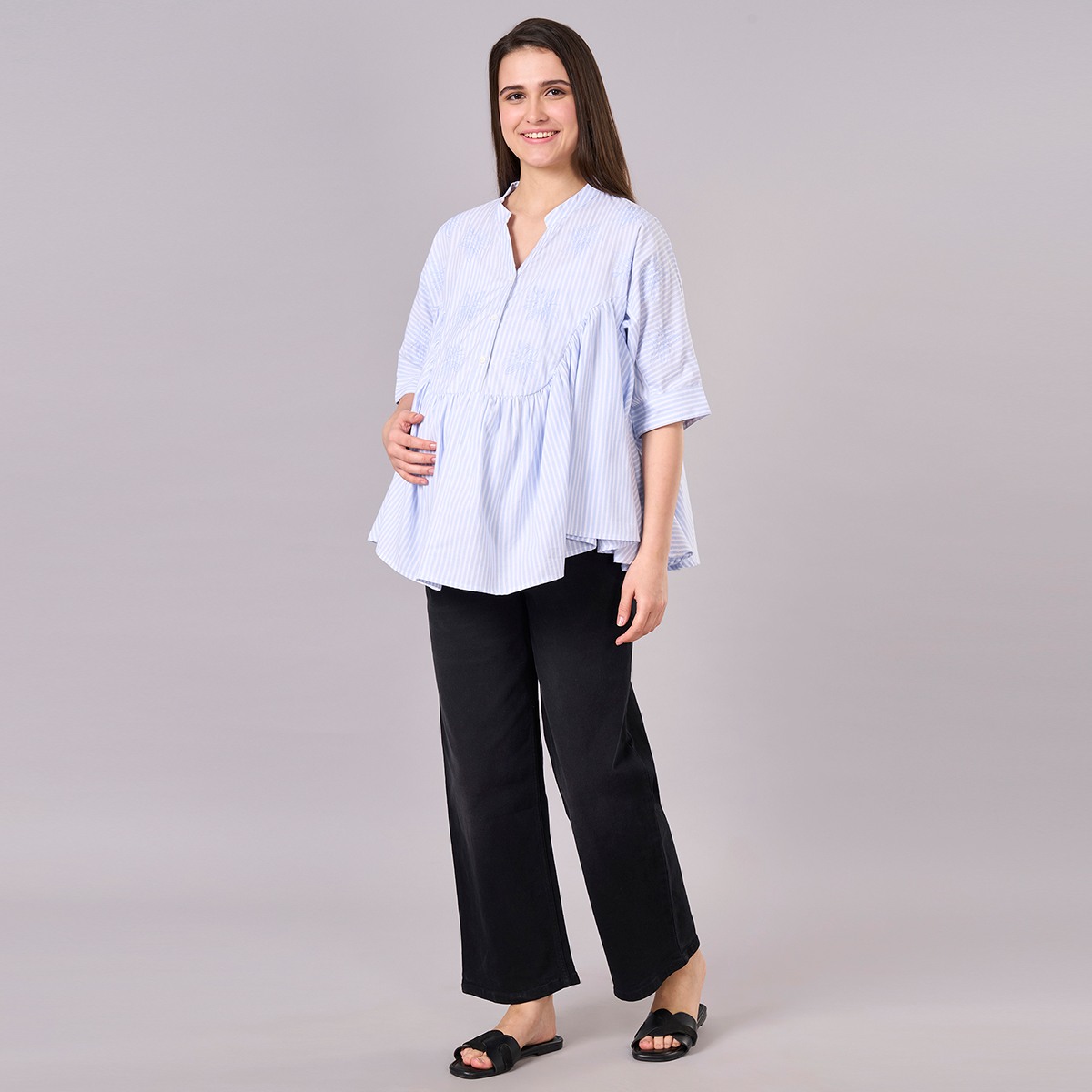 Maternity Clothing  Top Solid White/Blue