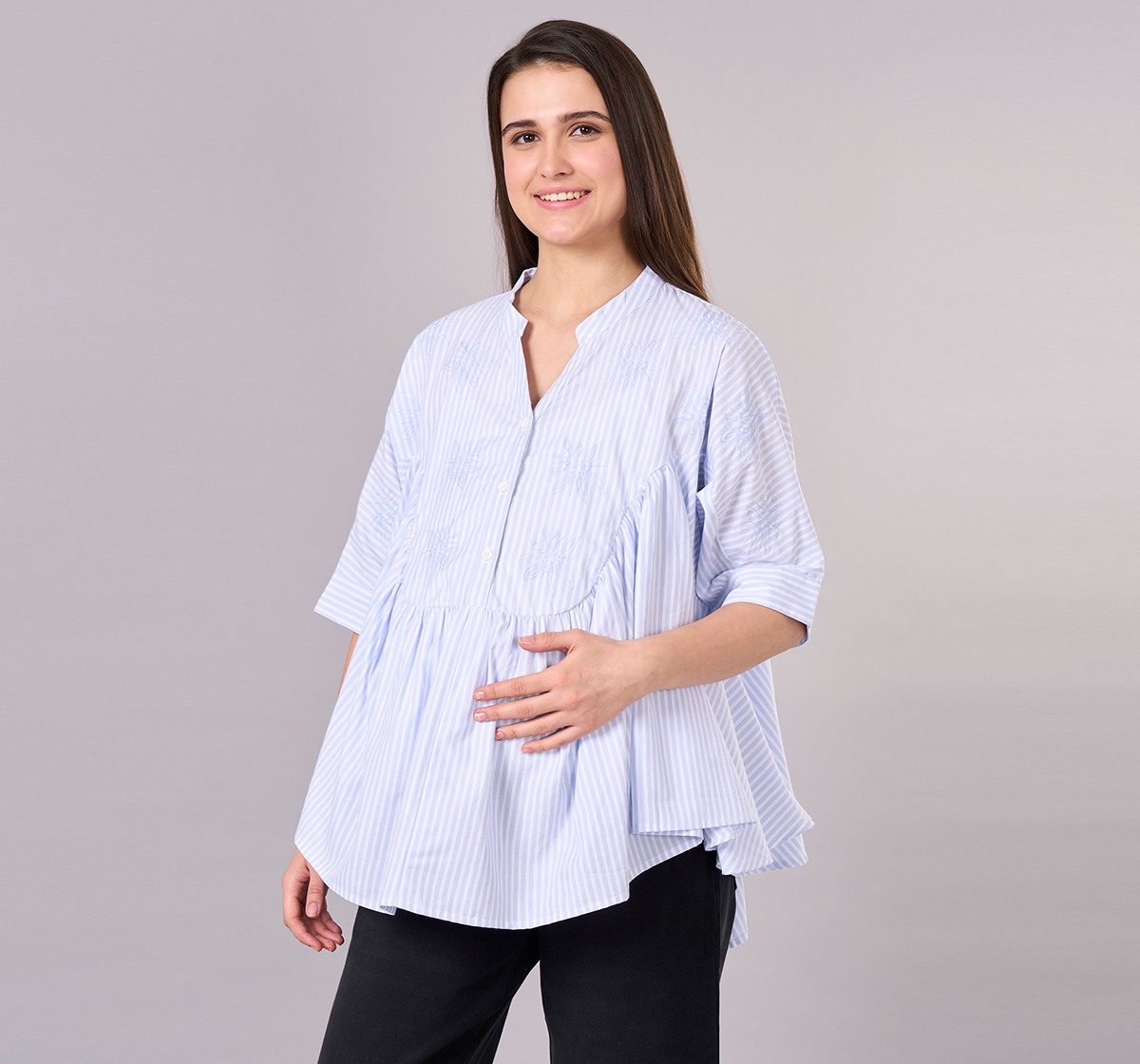 Maternity Clothing  Top Solid White/Blue