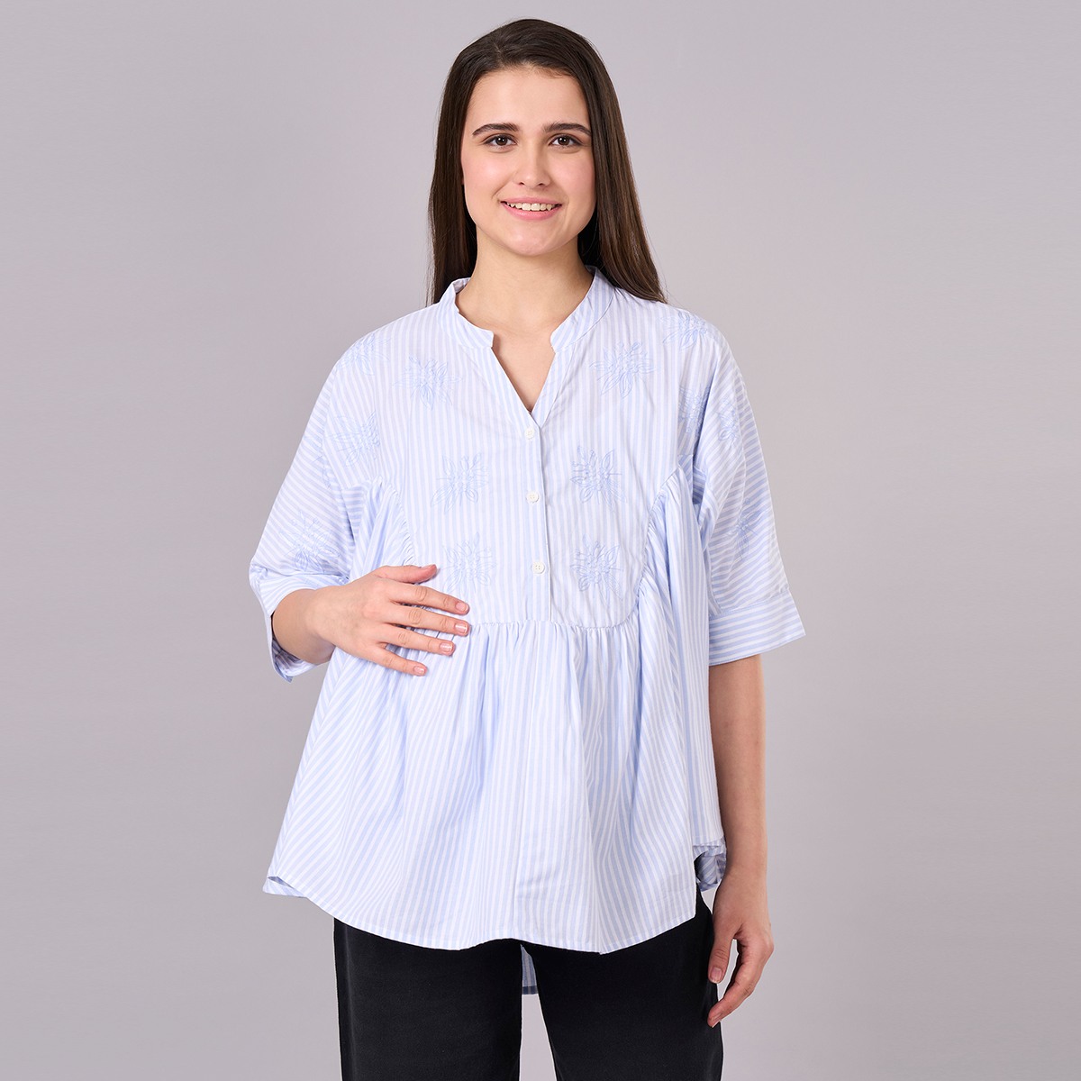Maternity Clothing  Top Solid White/Blue