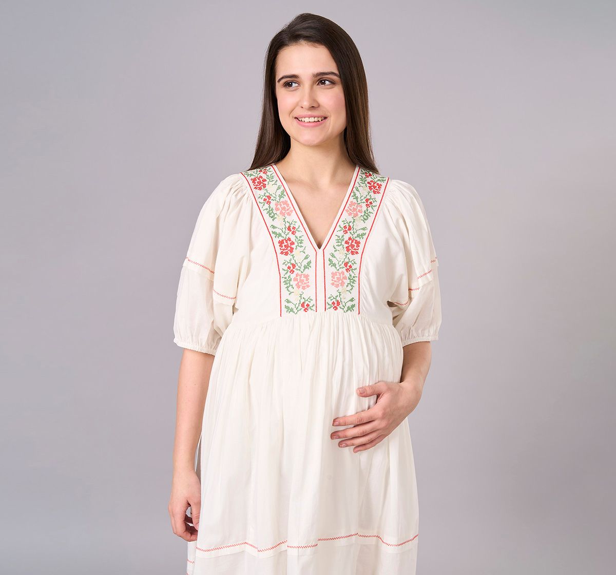 Maternity Clothing  Dress Solid Off-White