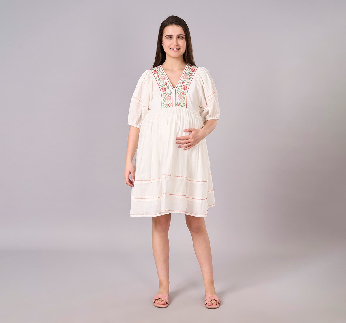 Maternity Clothing  Dress Solid Off-White