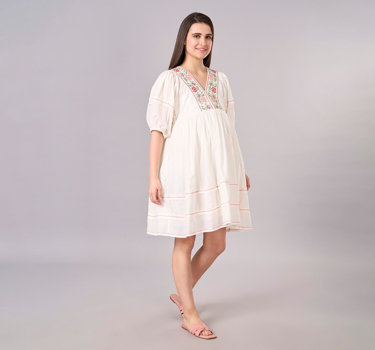 Maternity Clothing  Dress Solid Off-White