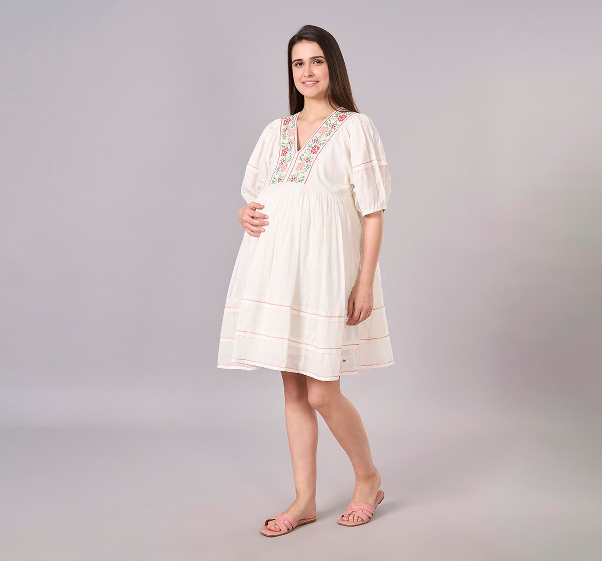 Maternity Clothing  Dress Solid Off-White