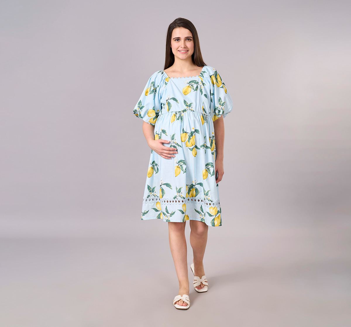 Maternity Clothing  Dress Printed Light Blue