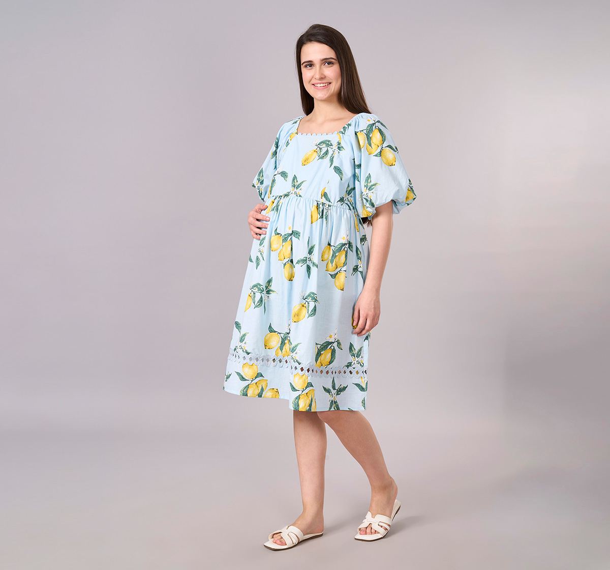 Maternity Clothing  Dress Printed Light Blue