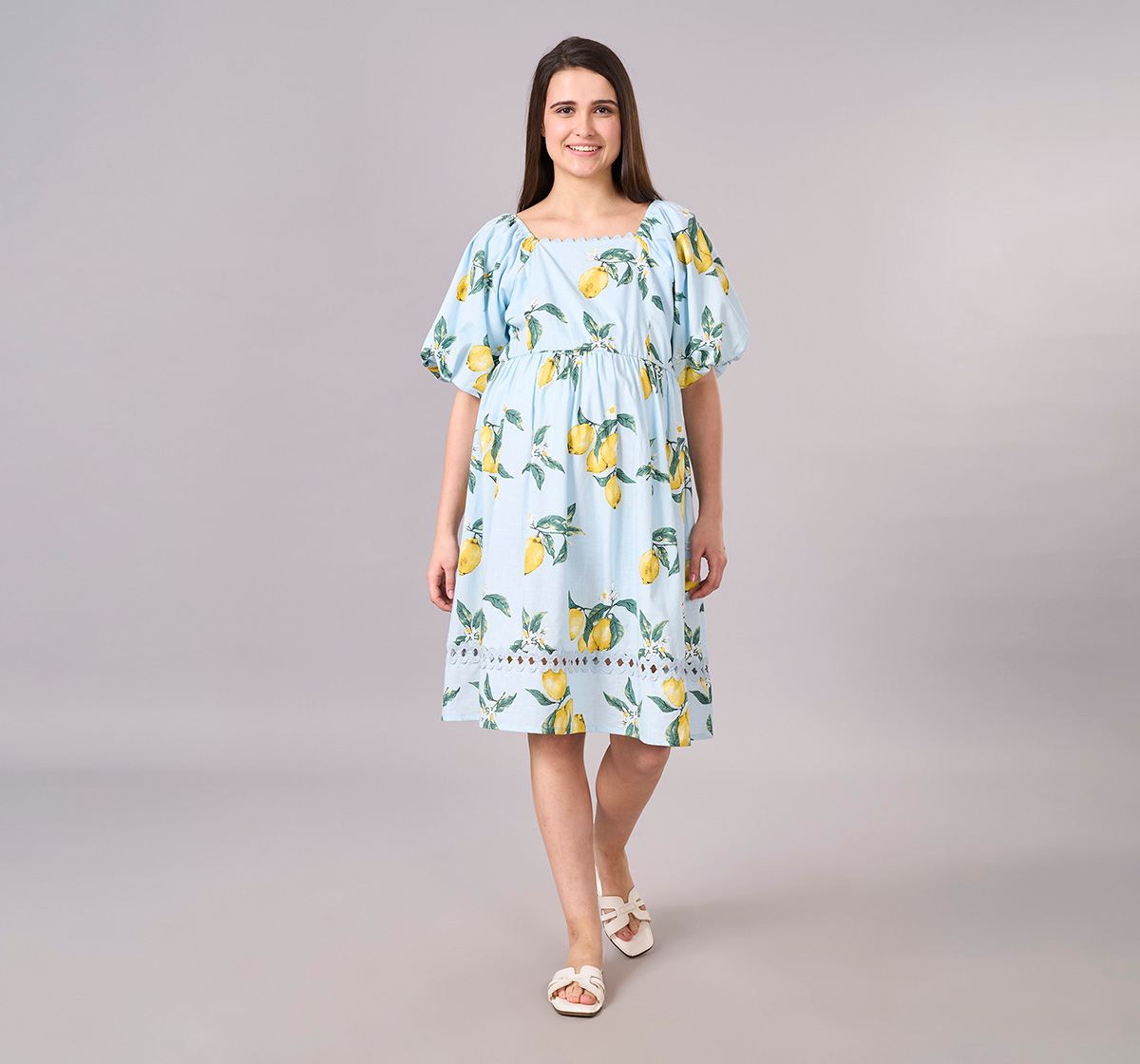 Maternity Clothing  Dress Printed Light Blue