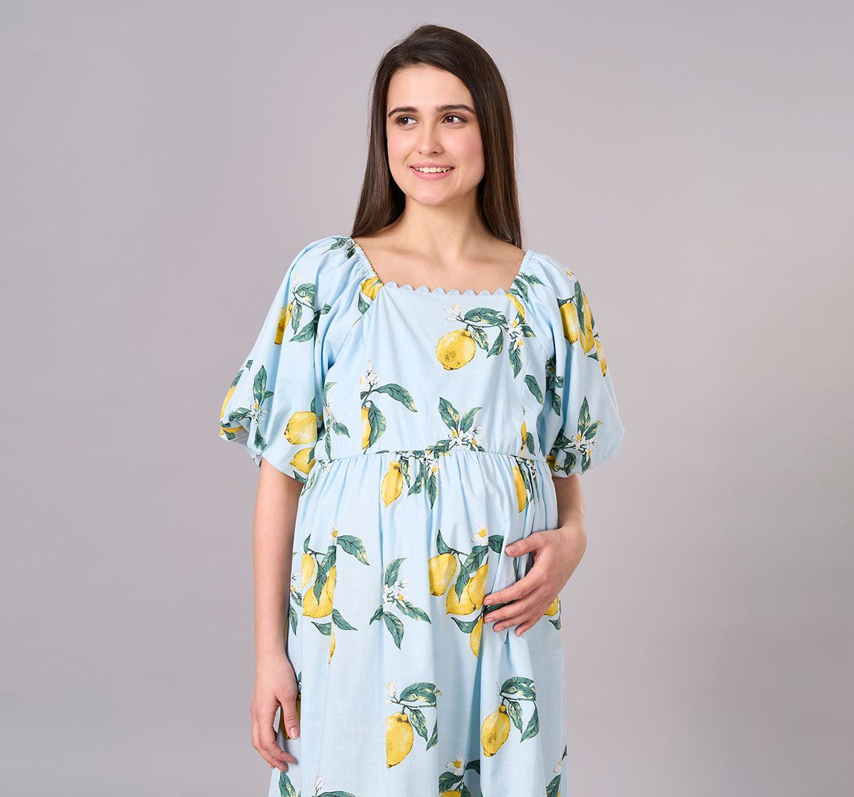 Maternity Clothing  Dress Printed Light Blue