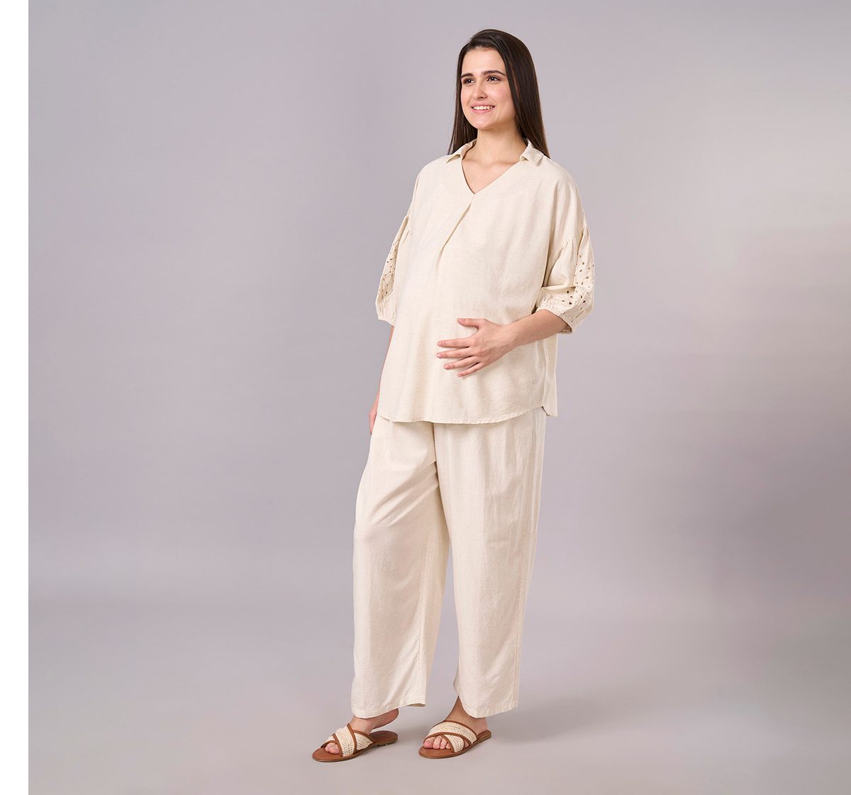 Maternity Clothing  Cord Set Solid Off-White