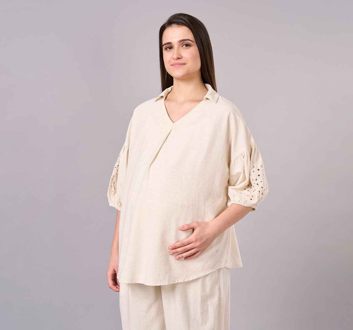 Maternity Clothing  Cord Set Solid Off-White