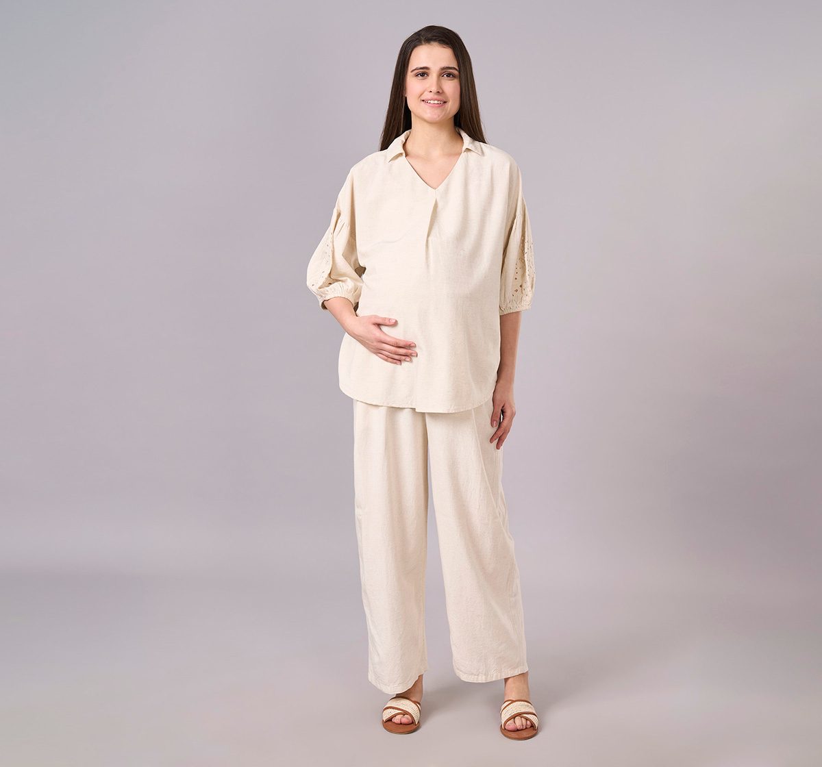 Maternity Clothing  Cord Set Solid Off-White