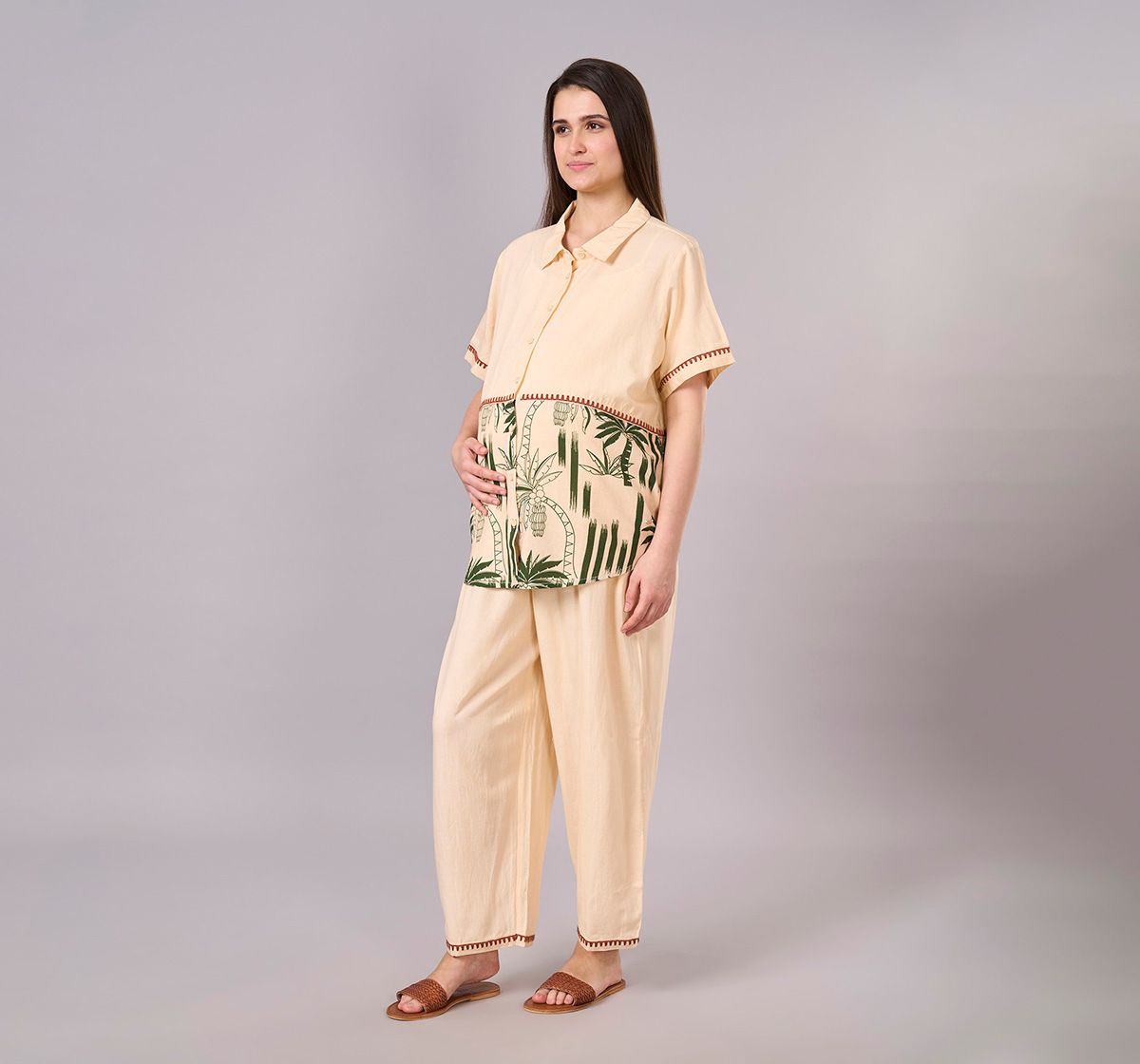 Maternity Clothing  Cord Set Printed Beige