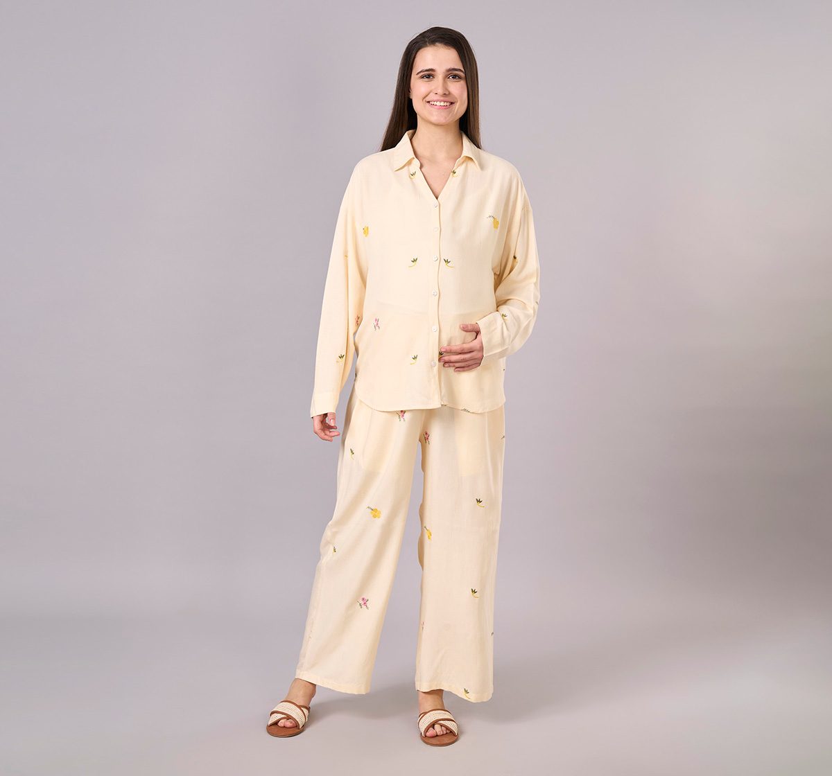 Maternity Clothing  Cord Set Embroidered Off-White