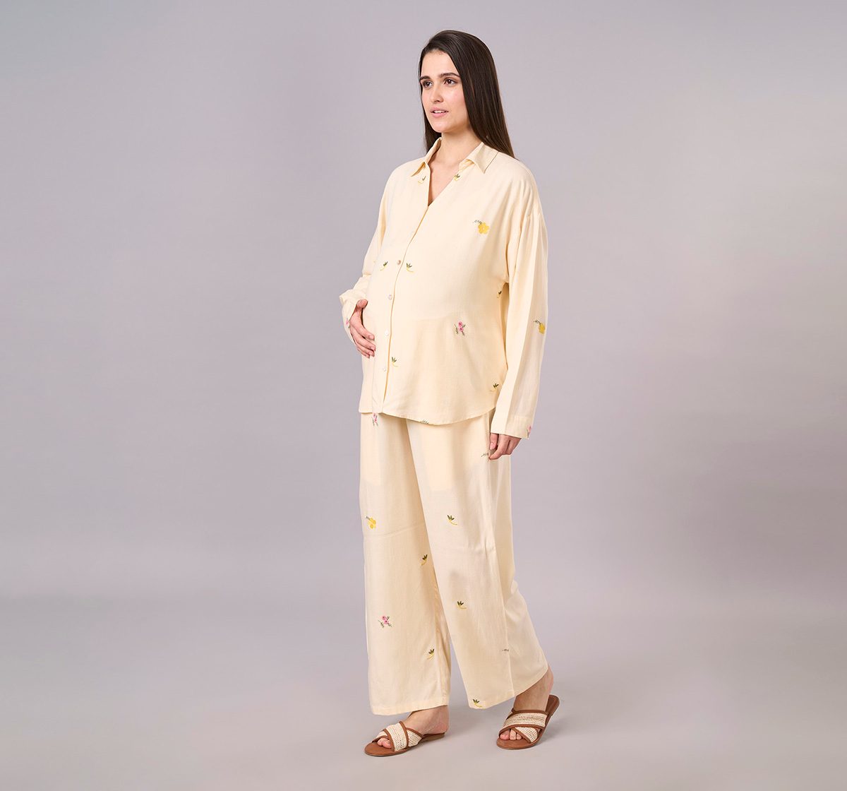 Maternity Clothing  Cord Set Embroidered Off-White