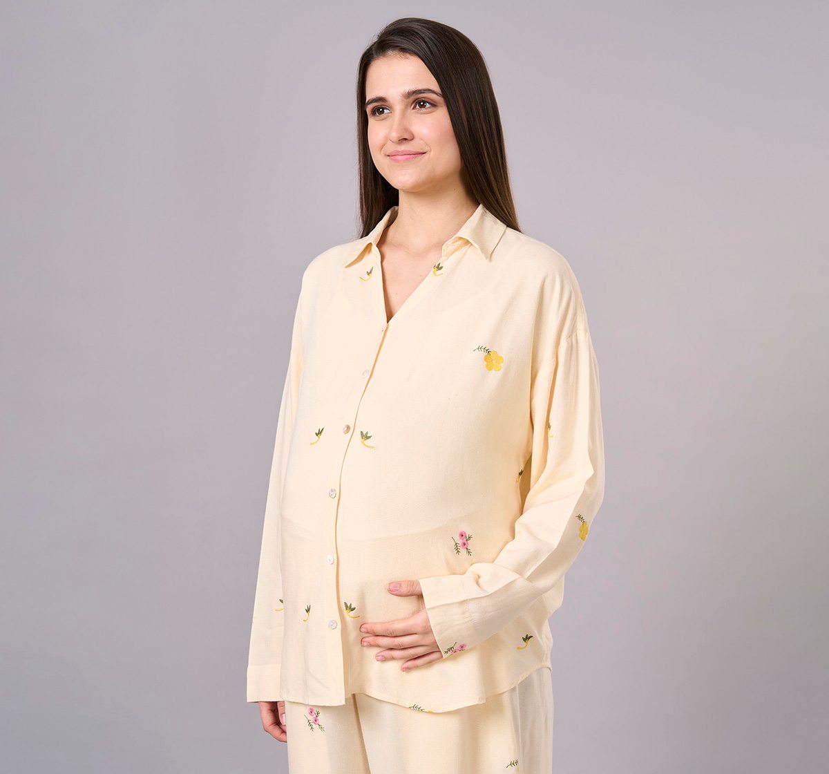 Maternity Clothing  Cord Set Embroidered Off-White