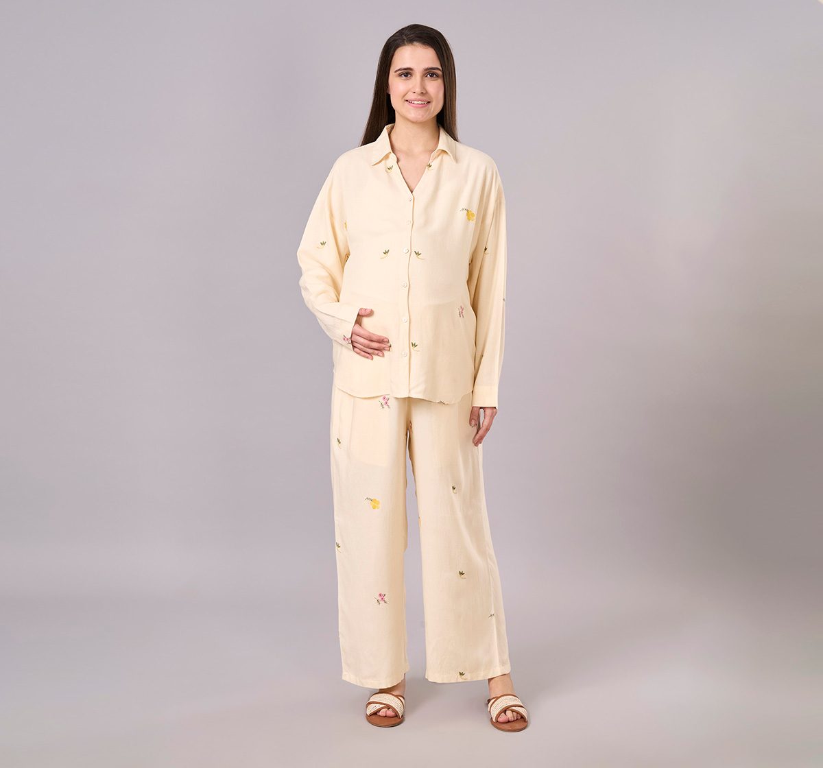 Maternity Clothing  Cord Set Embroidered Off-White