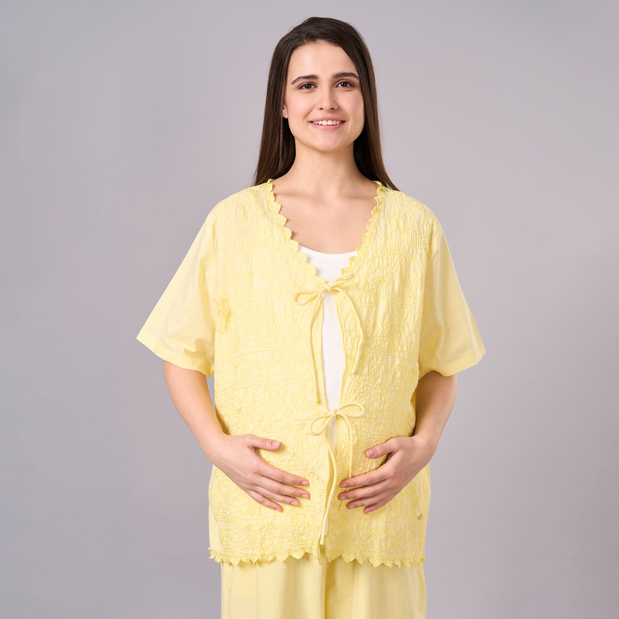 Maternity Clothing  Cord Set Embroidered Yellow