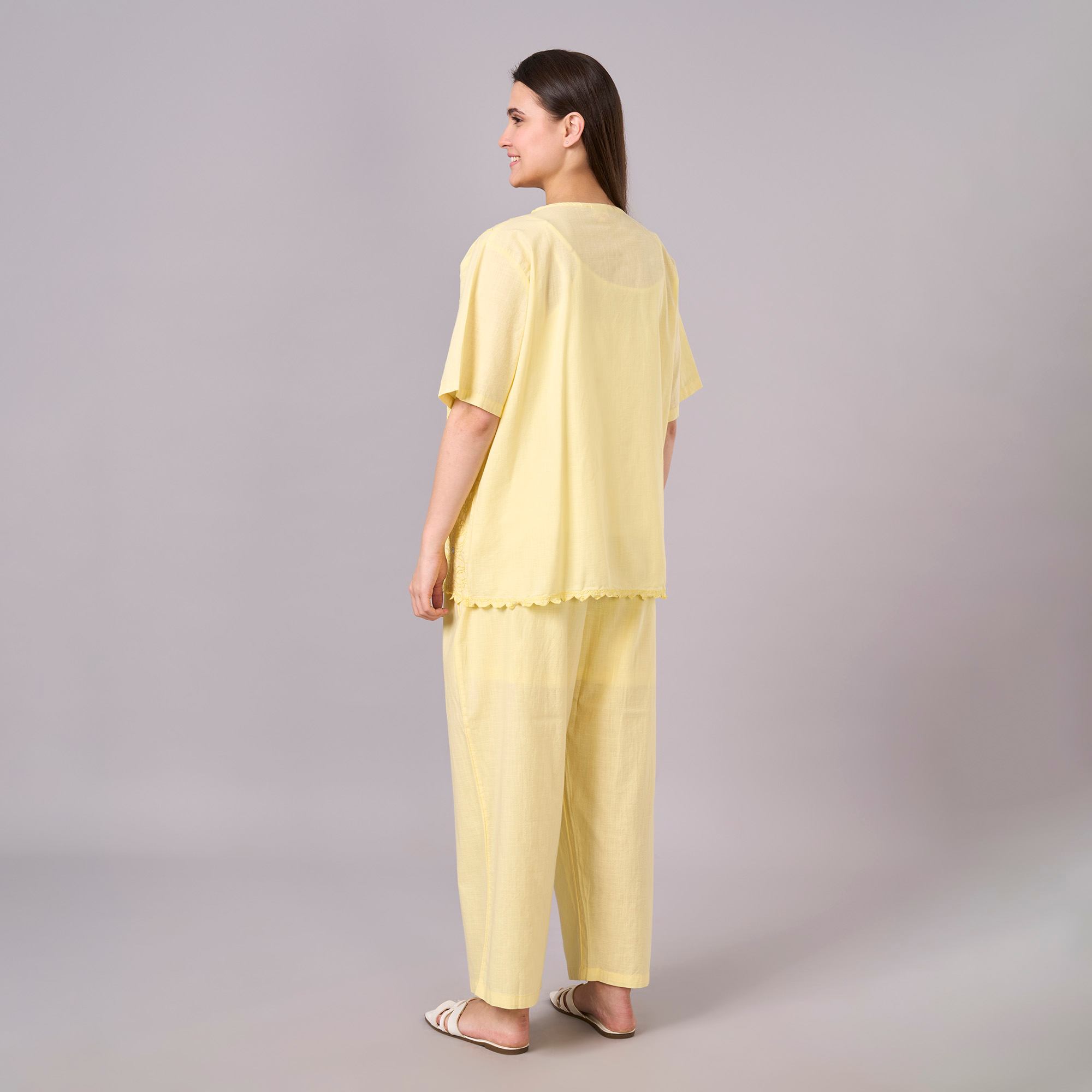 Maternity Clothing  Cord Set Embroidered Yellow