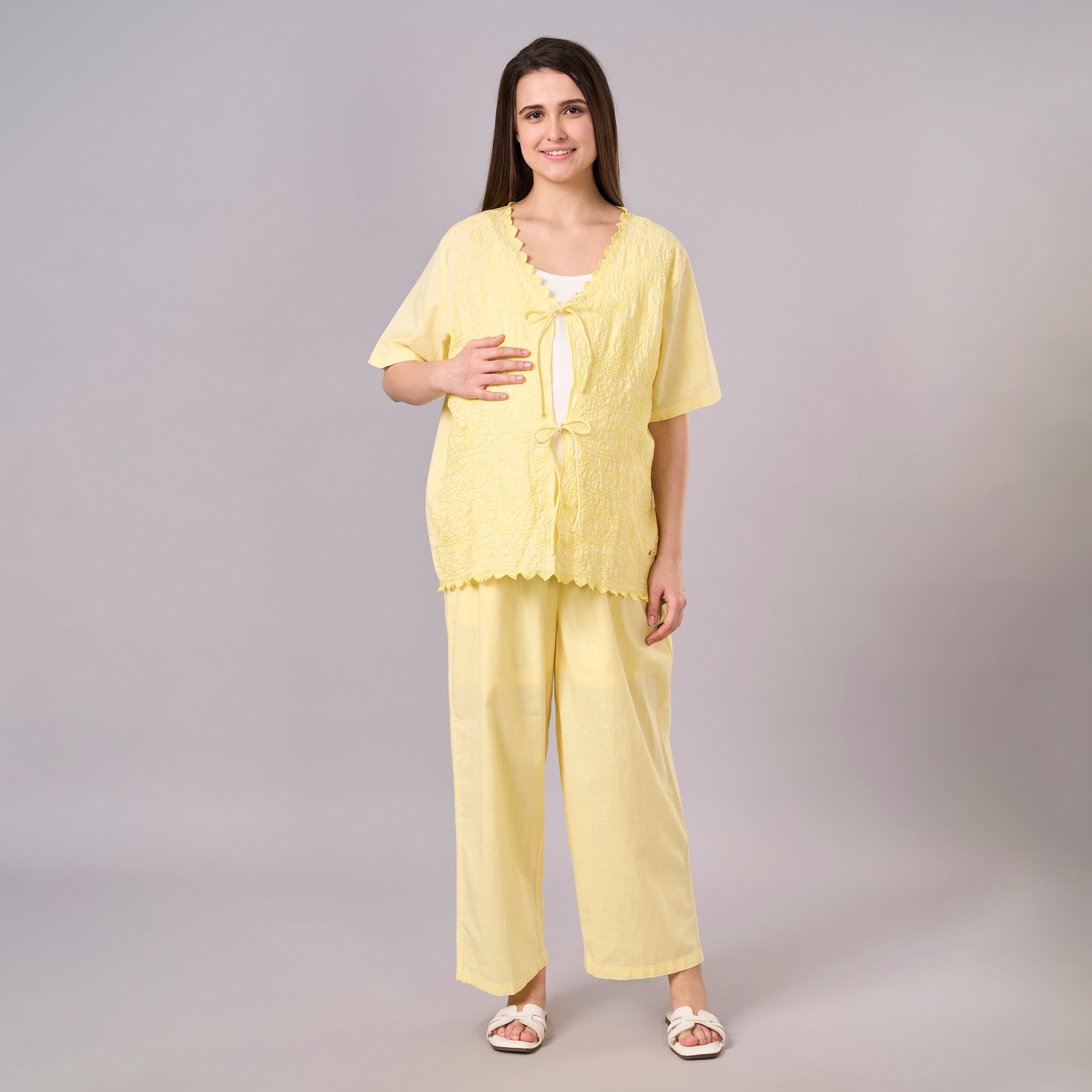Maternity Clothing  Cord Set Embroidered Yellow