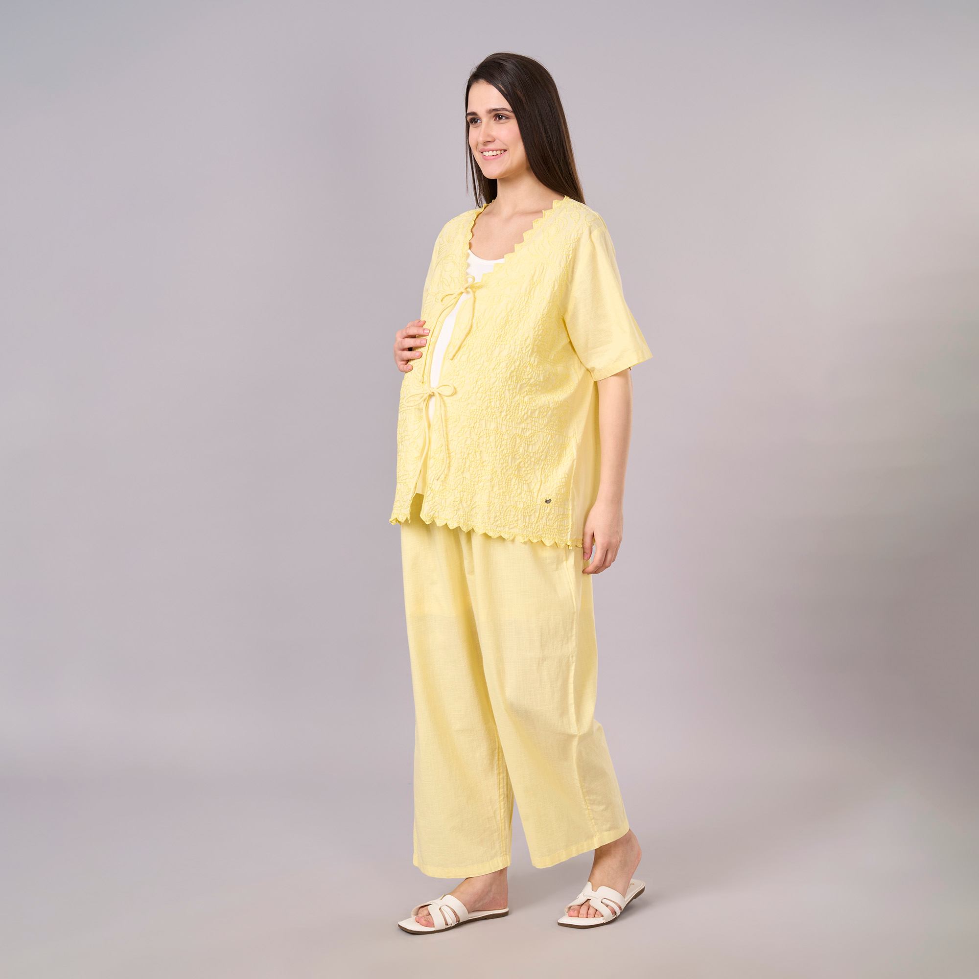 Maternity Clothing  Cord Set Embroidered Yellow