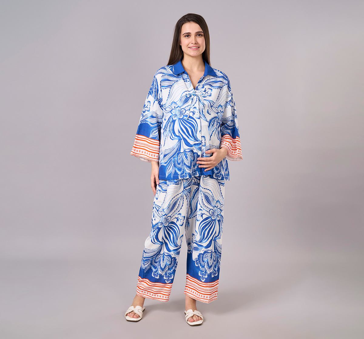 Maternity Clothing  Cord Set Printed Blue/Orange