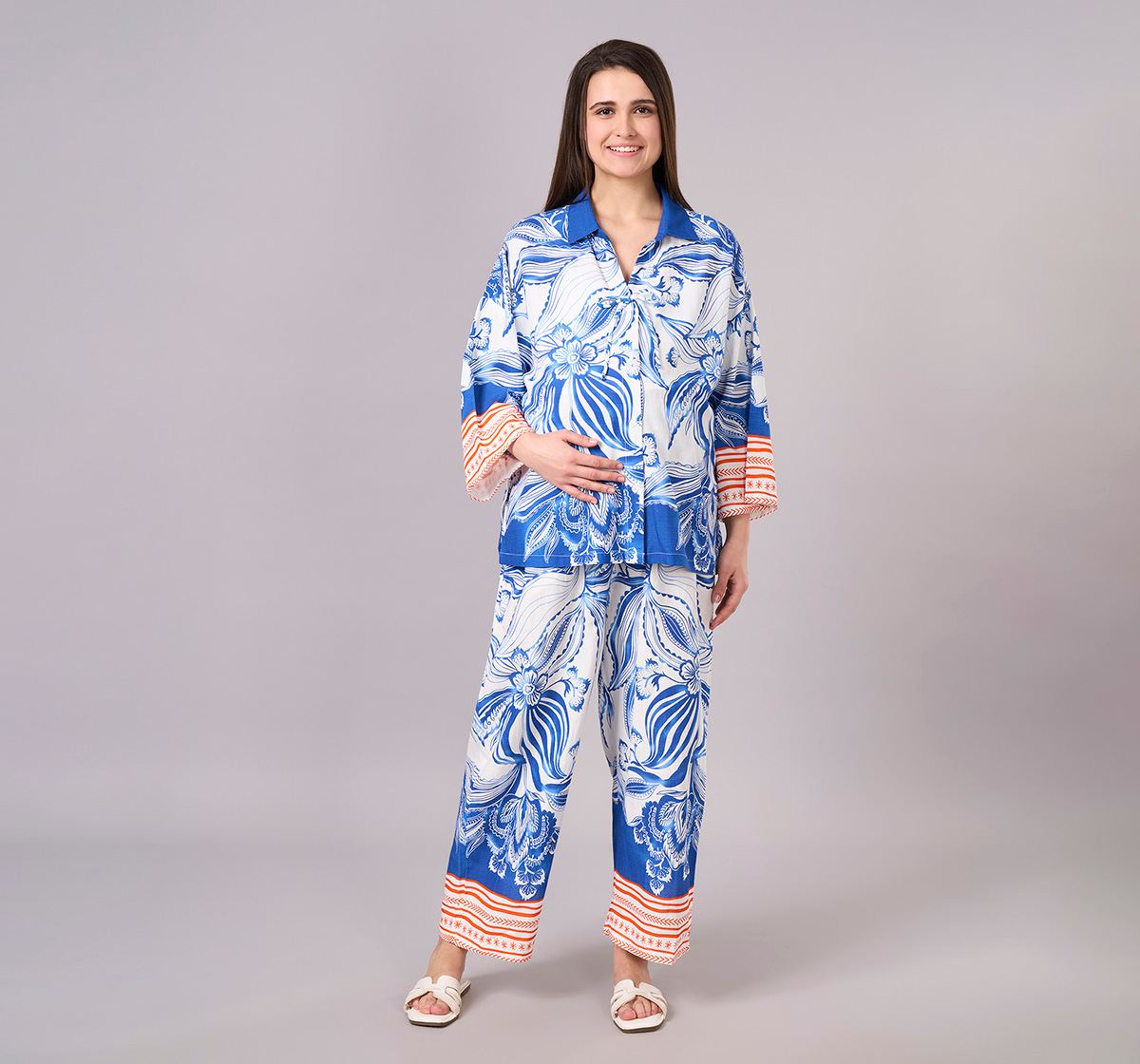 Maternity Clothing  Cord Set Printed Blue/Orange