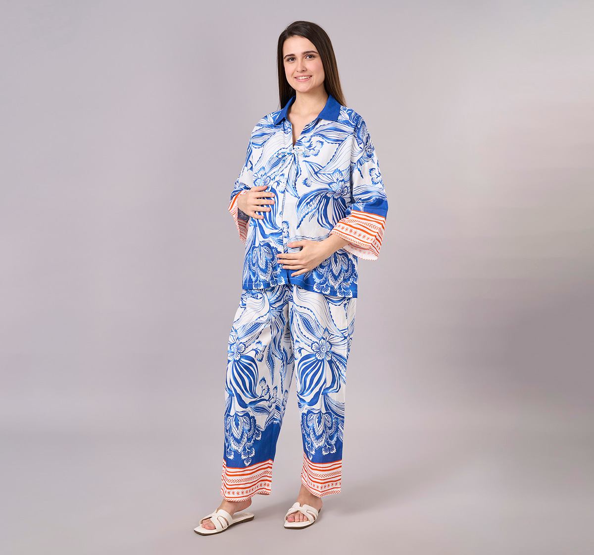 Maternity Clothing  Cord Set Printed Blue/Orange