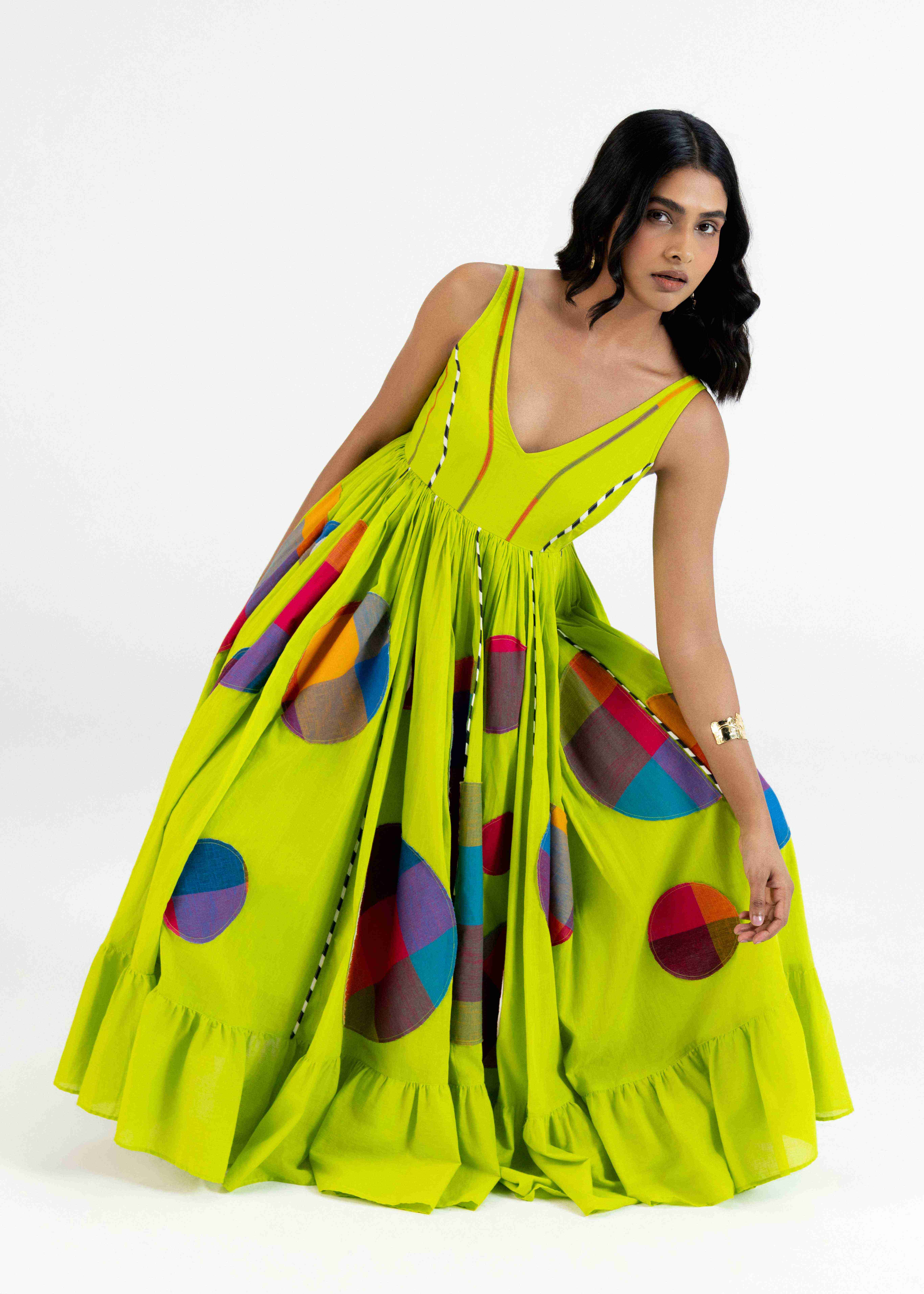 Lime Green Gathered Dress