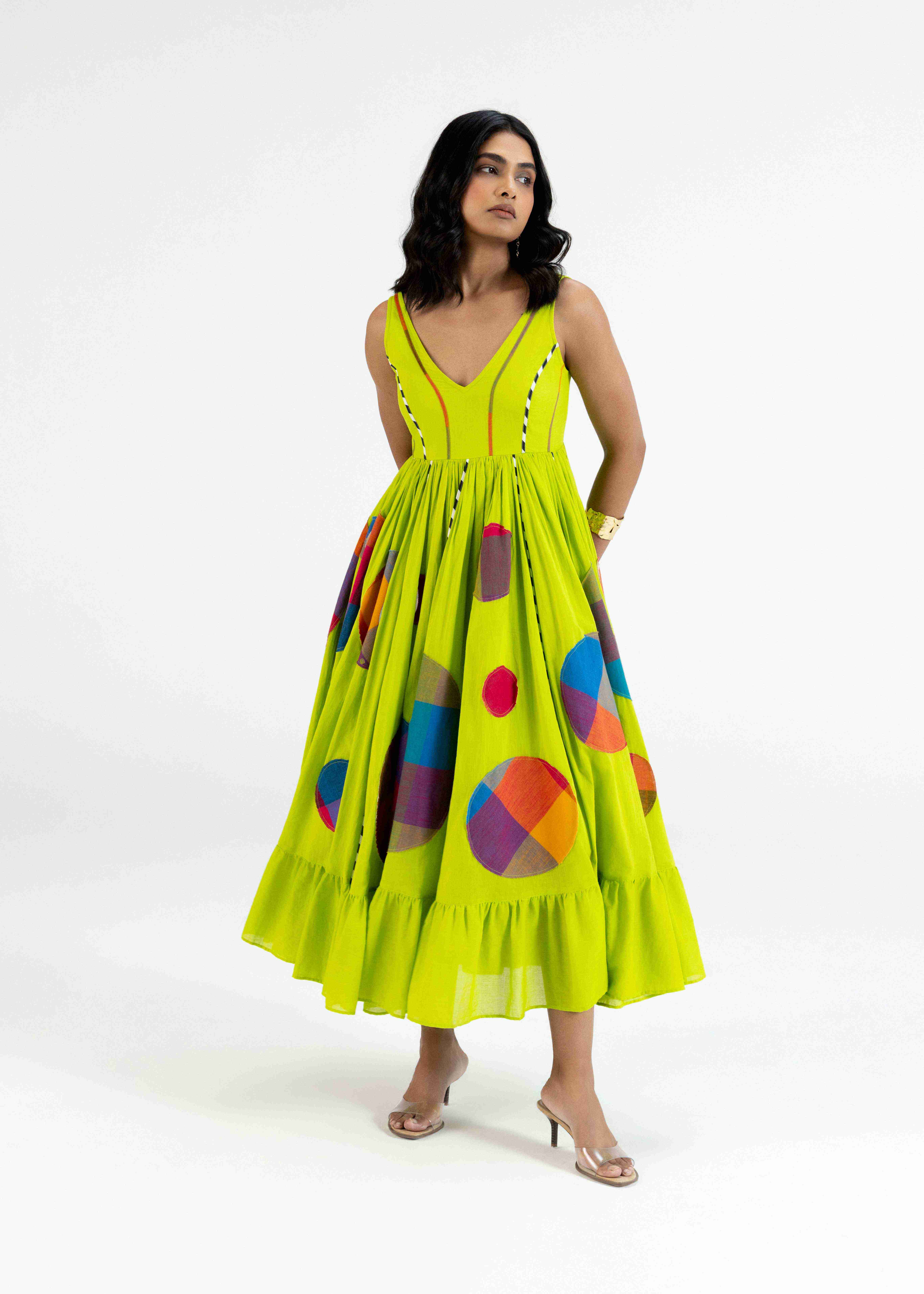 Lime Green Gathered Dress