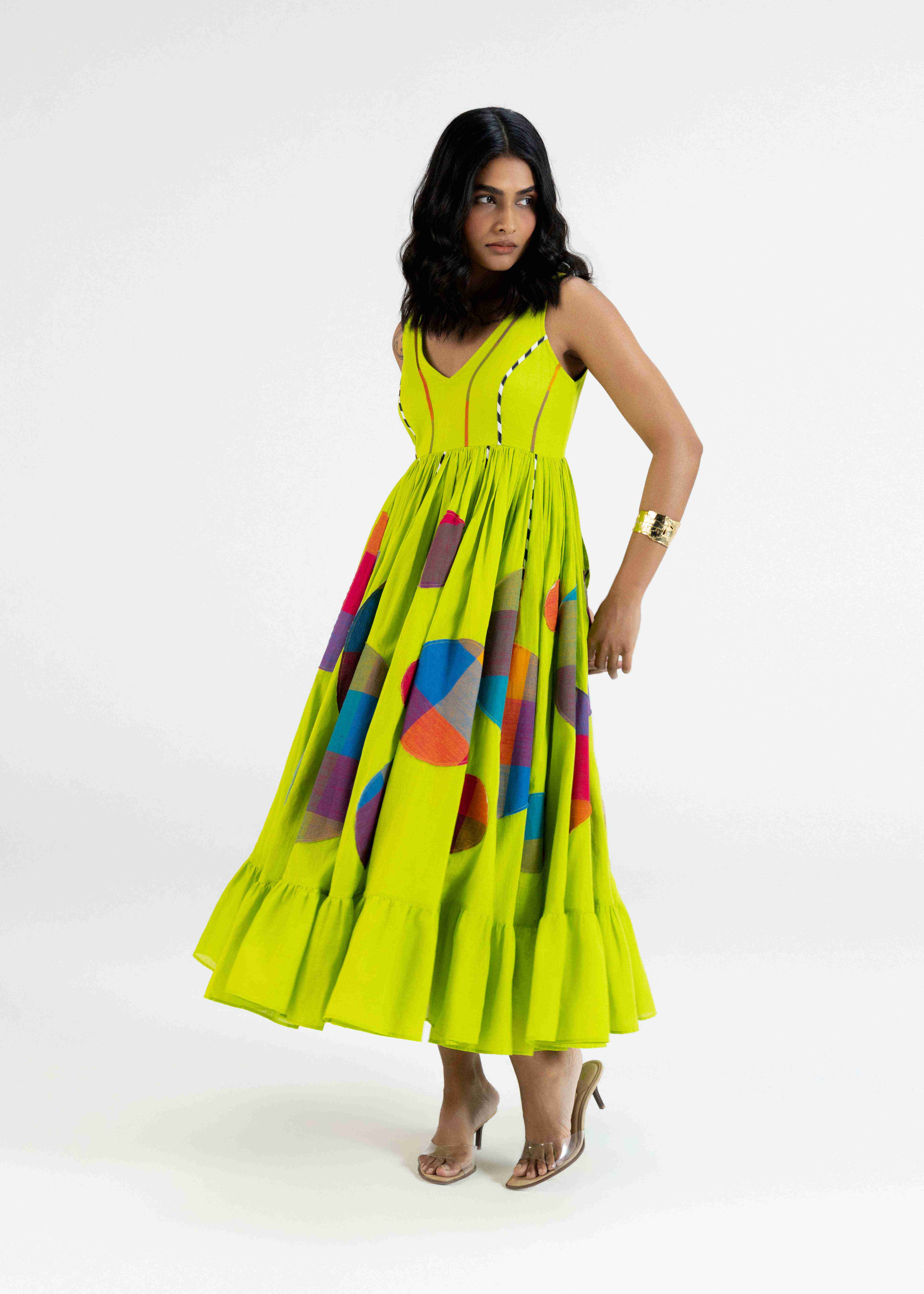 Lime Green Gathered Dress