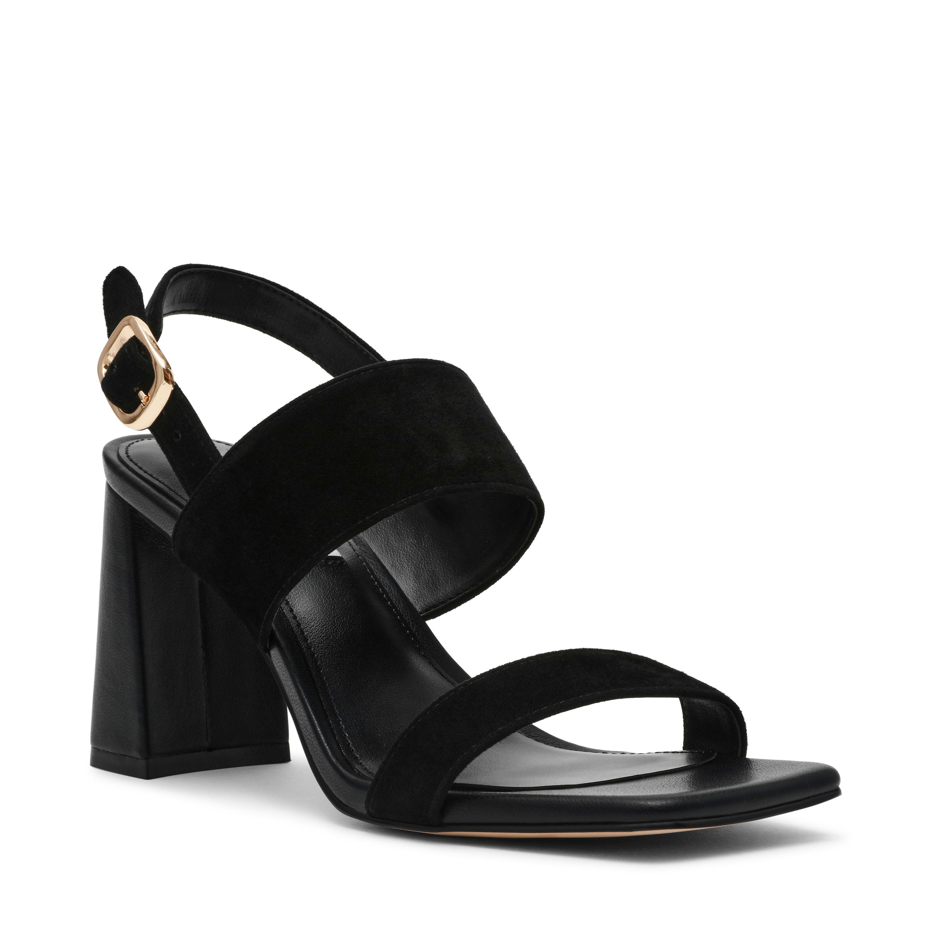 Wendie-In Black Suede Heel Sandals