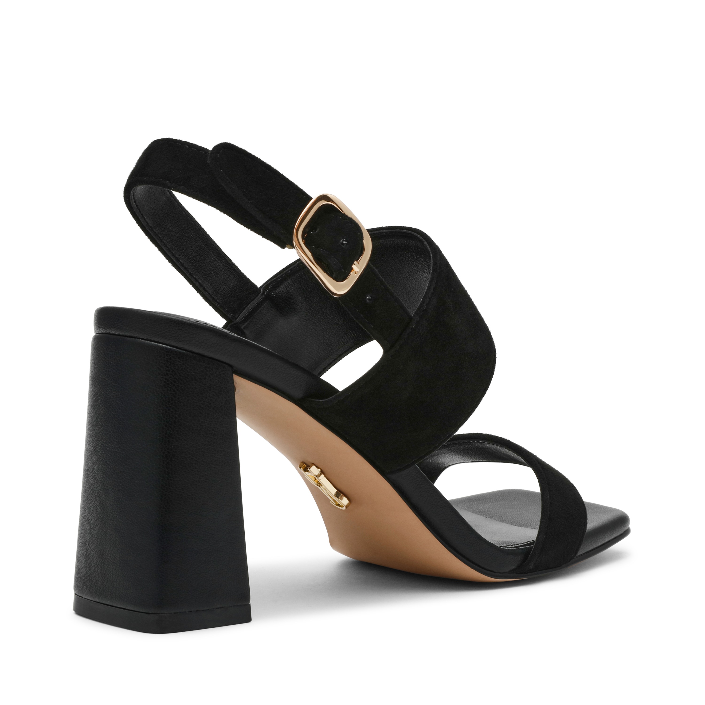 Wendie-In Black Suede Heel Sandals