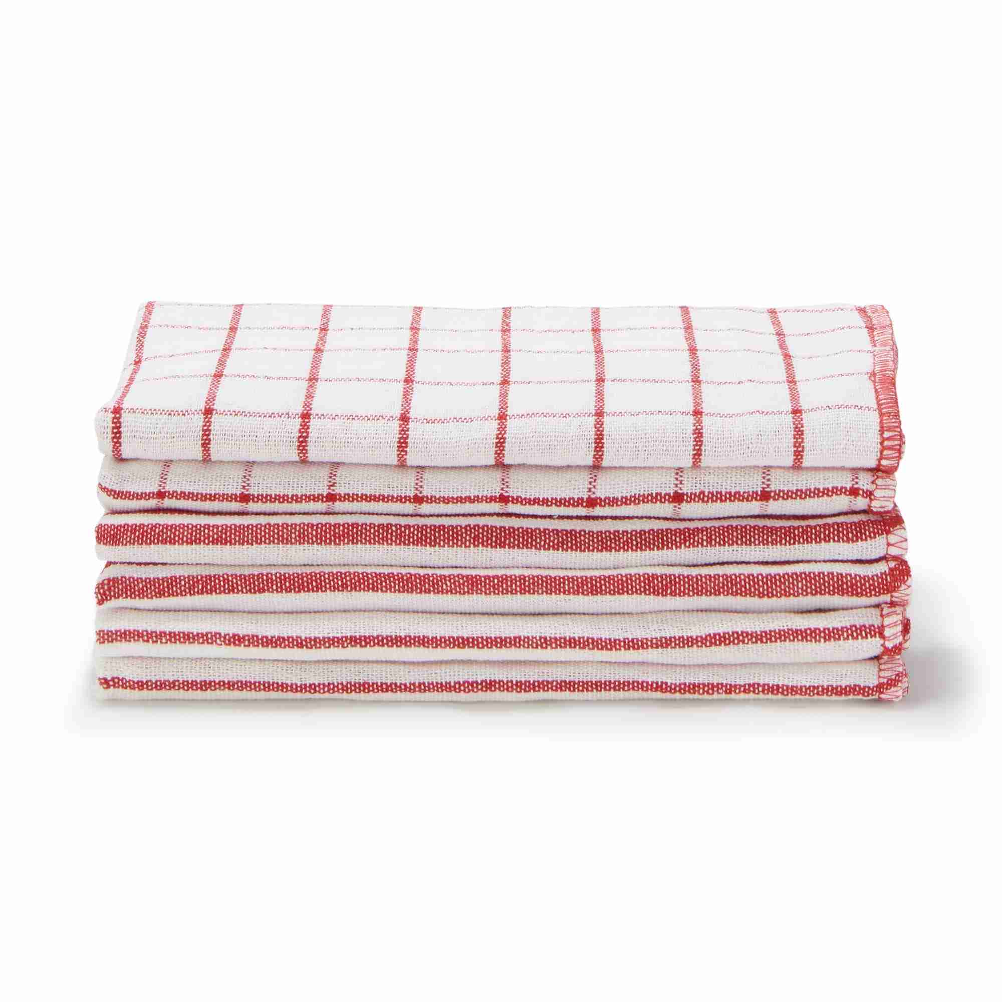 Indian cotton Yarn-dyed kitchen cloth Set of 6 / Red
