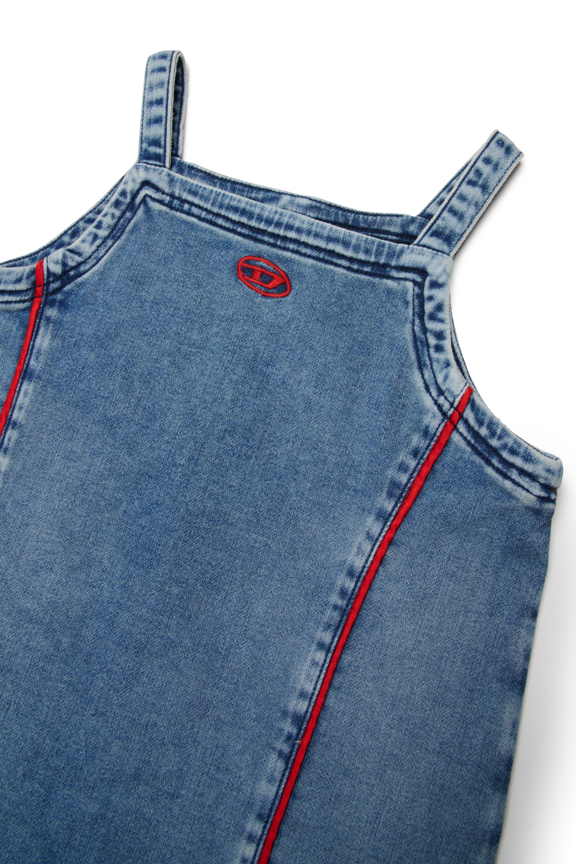 Blue Denim dress with contrast piping