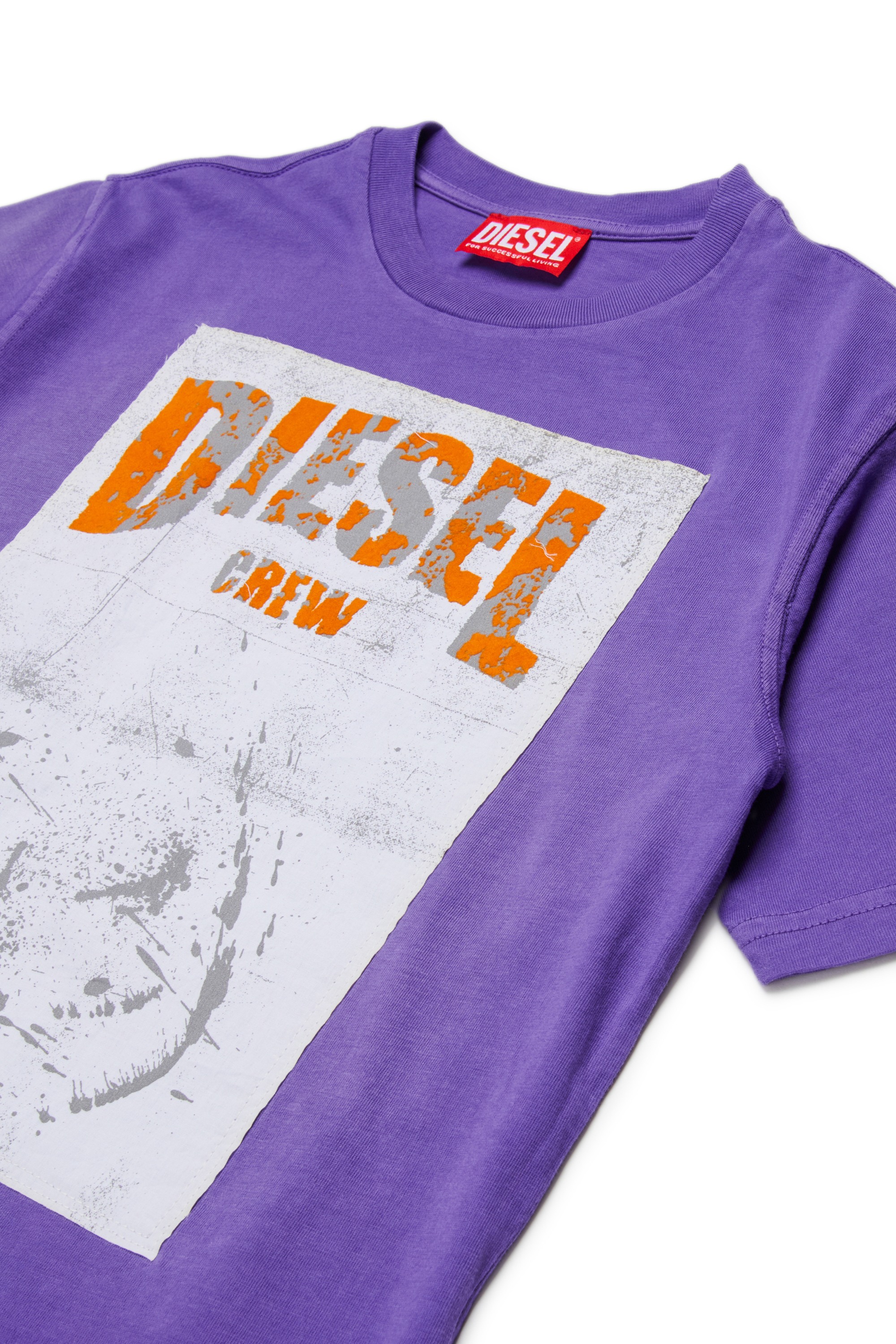 Violet Cotton T-shirt with flocked Diesel graphic print