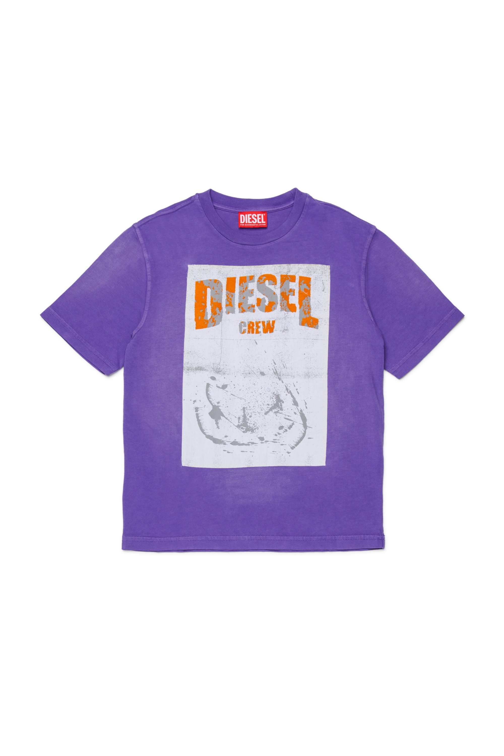 Violet Cotton T-shirt with flocked Diesel graphic print